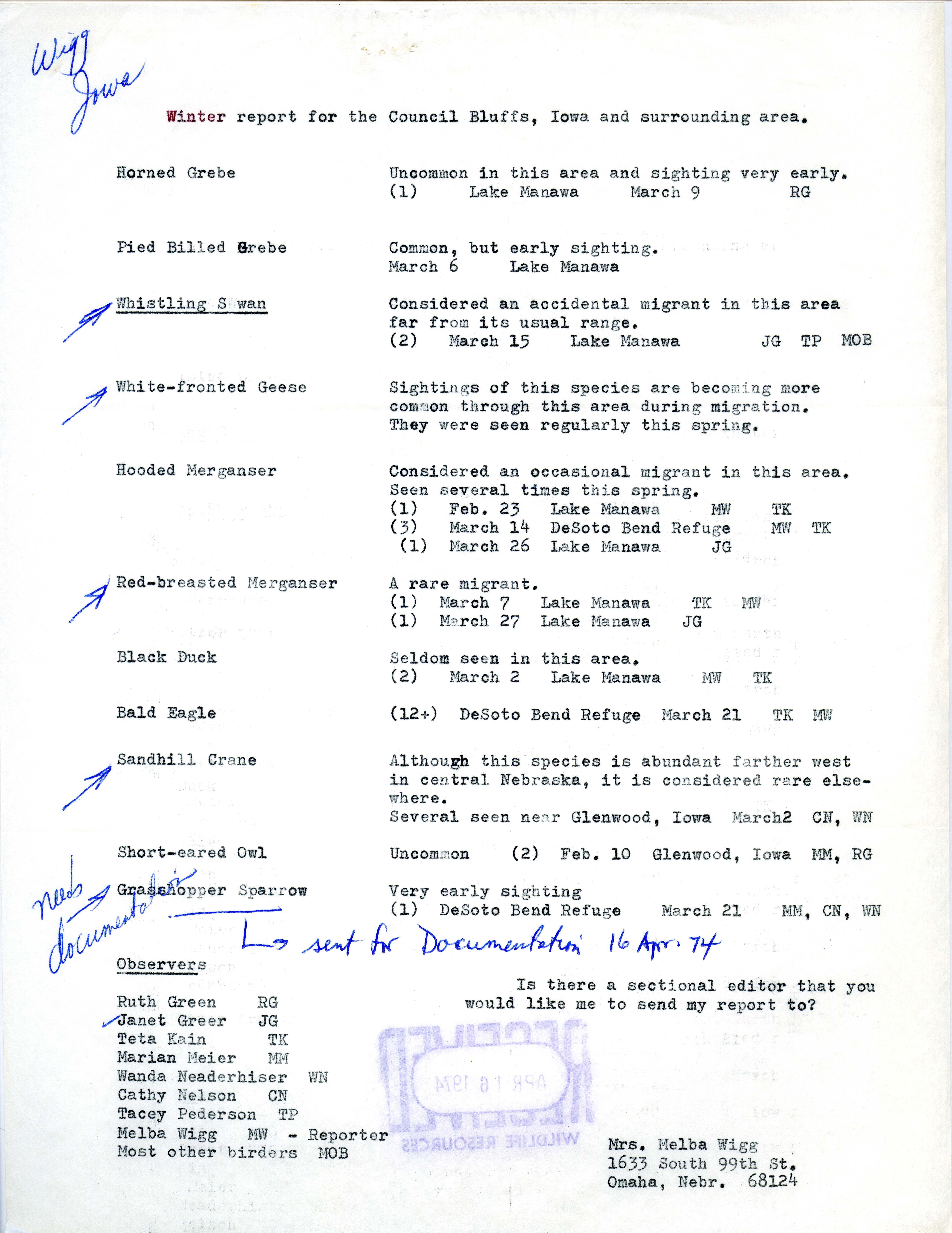 Winter report for Council Bluffs, Iowa and surrounding area, 1974