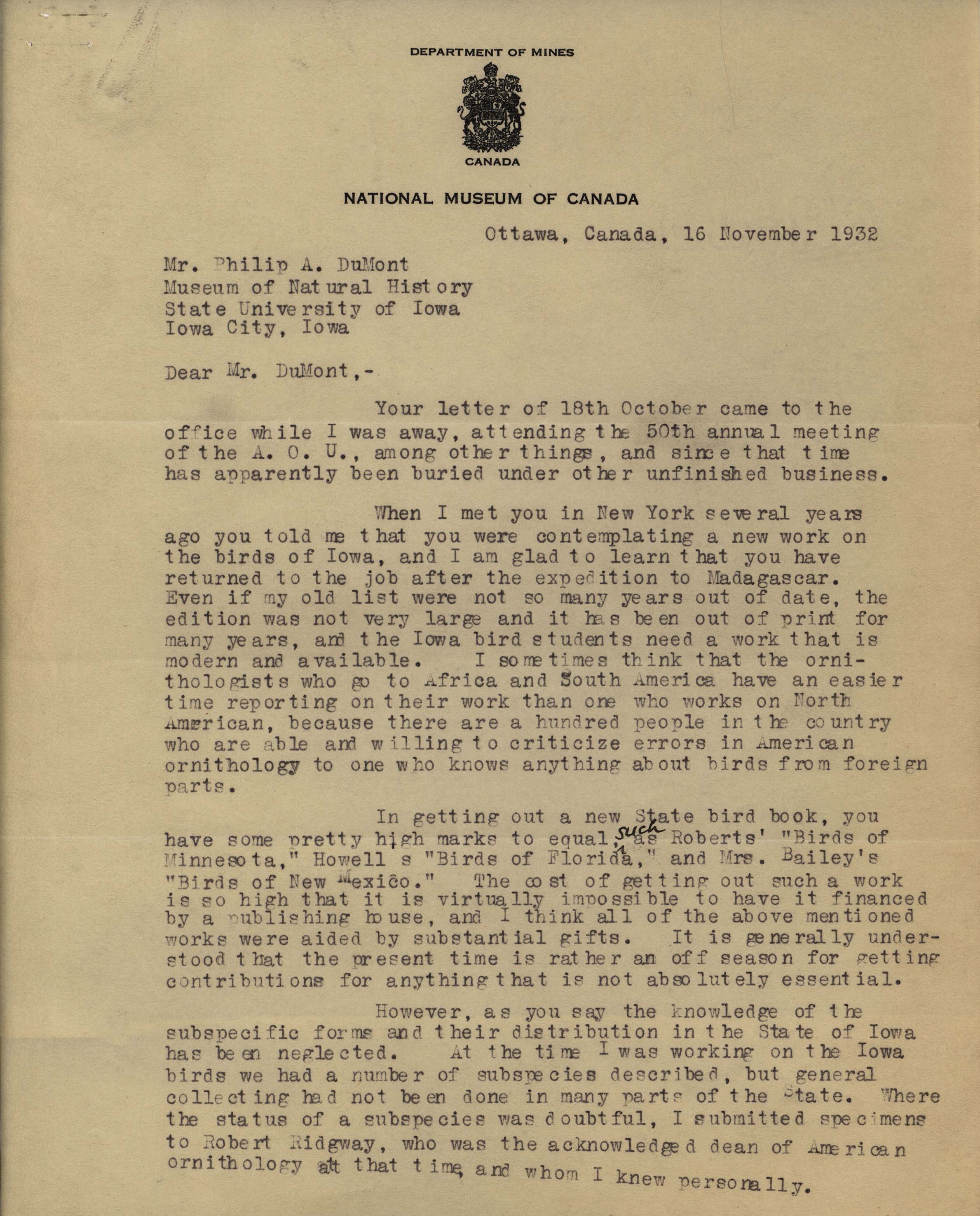 Rudolph Anderson letter to Philip DuMont regarding 