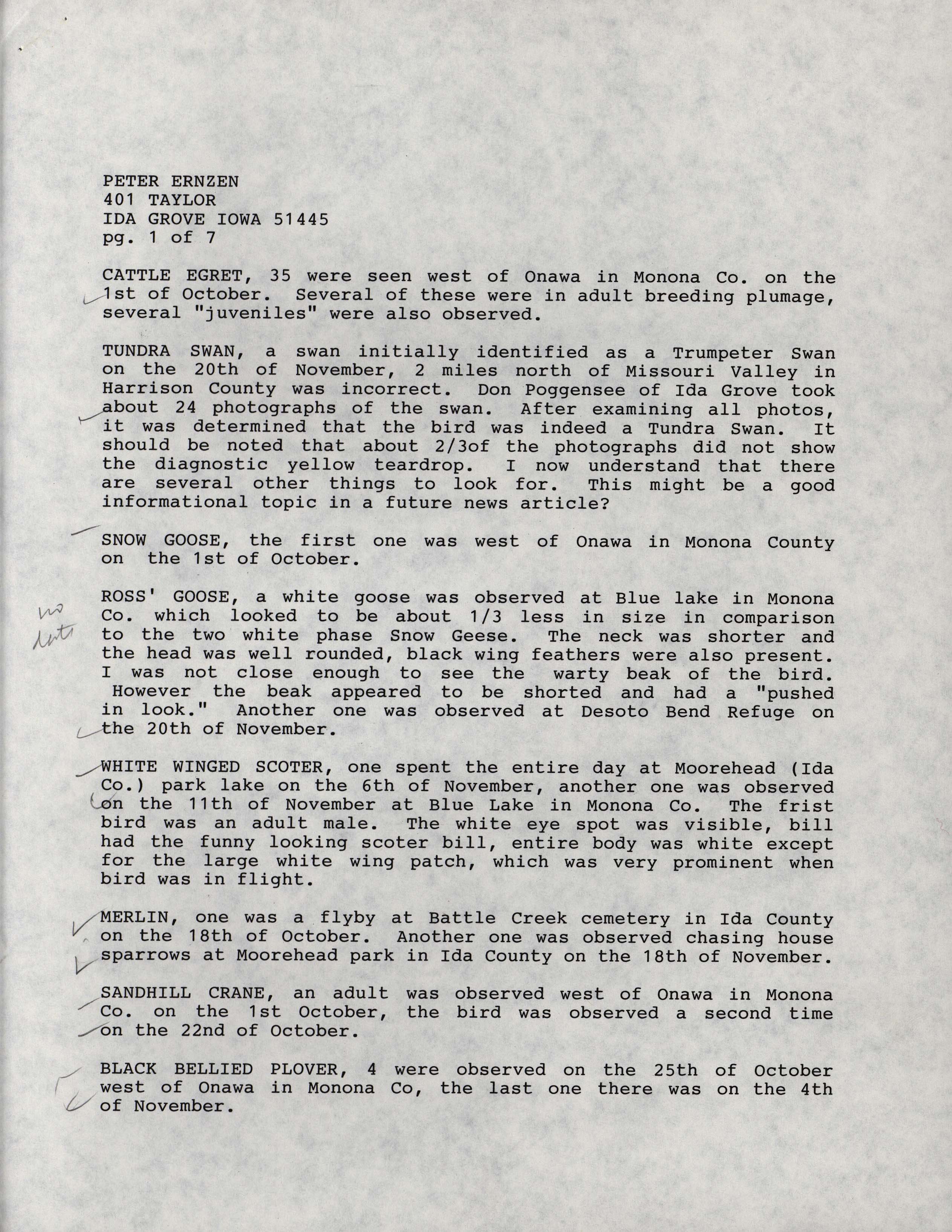 Field notes contributed by Peter Ernzen, fall 1993