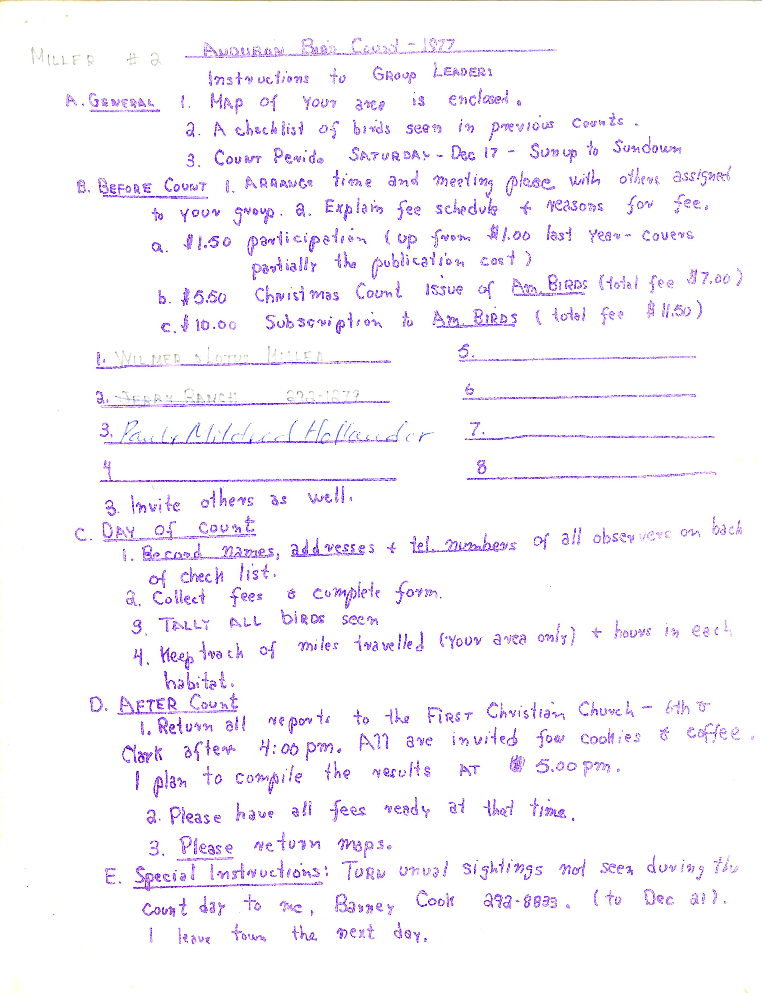 Documents regarding the 1977 Ames Audubon Christmas Bird Count