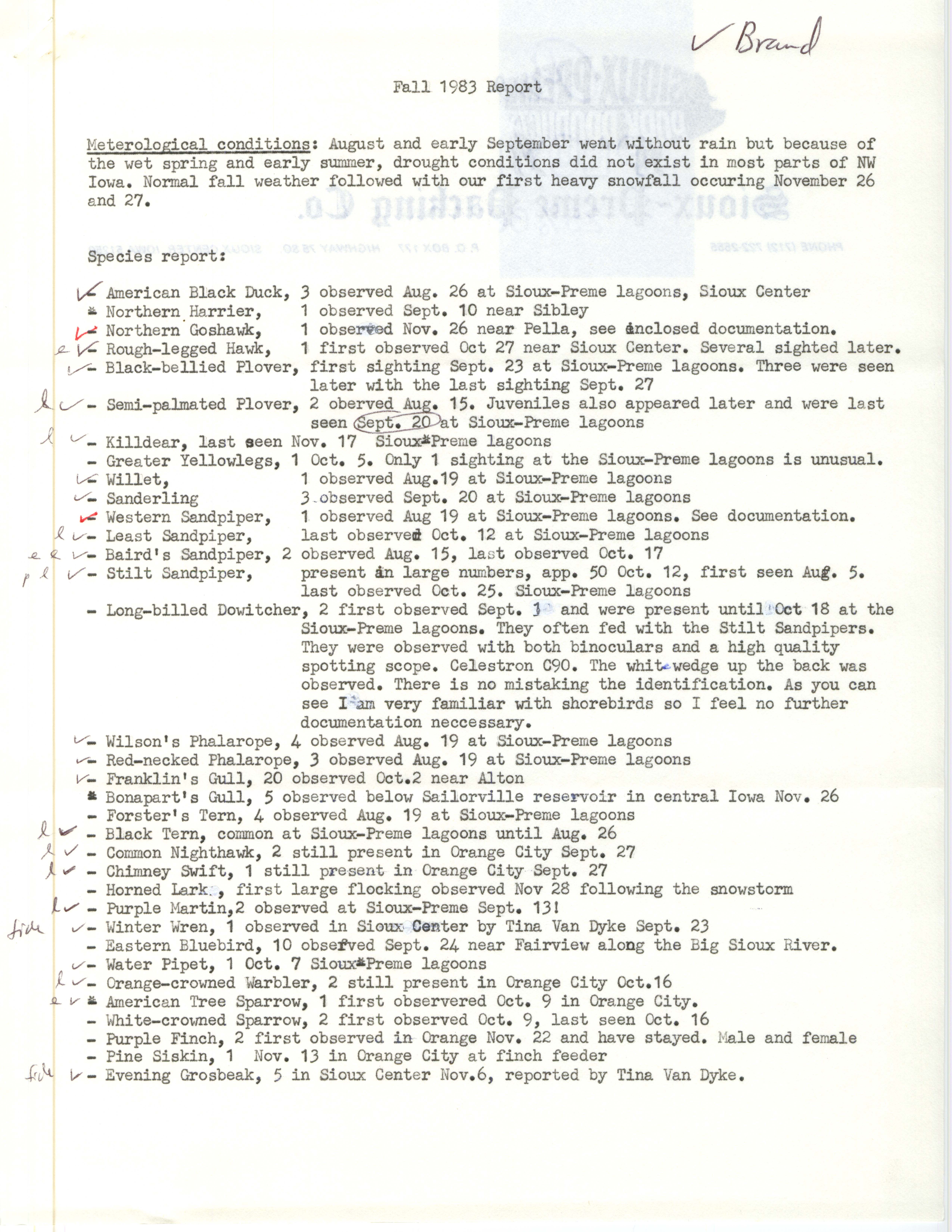 Fall 1983 report