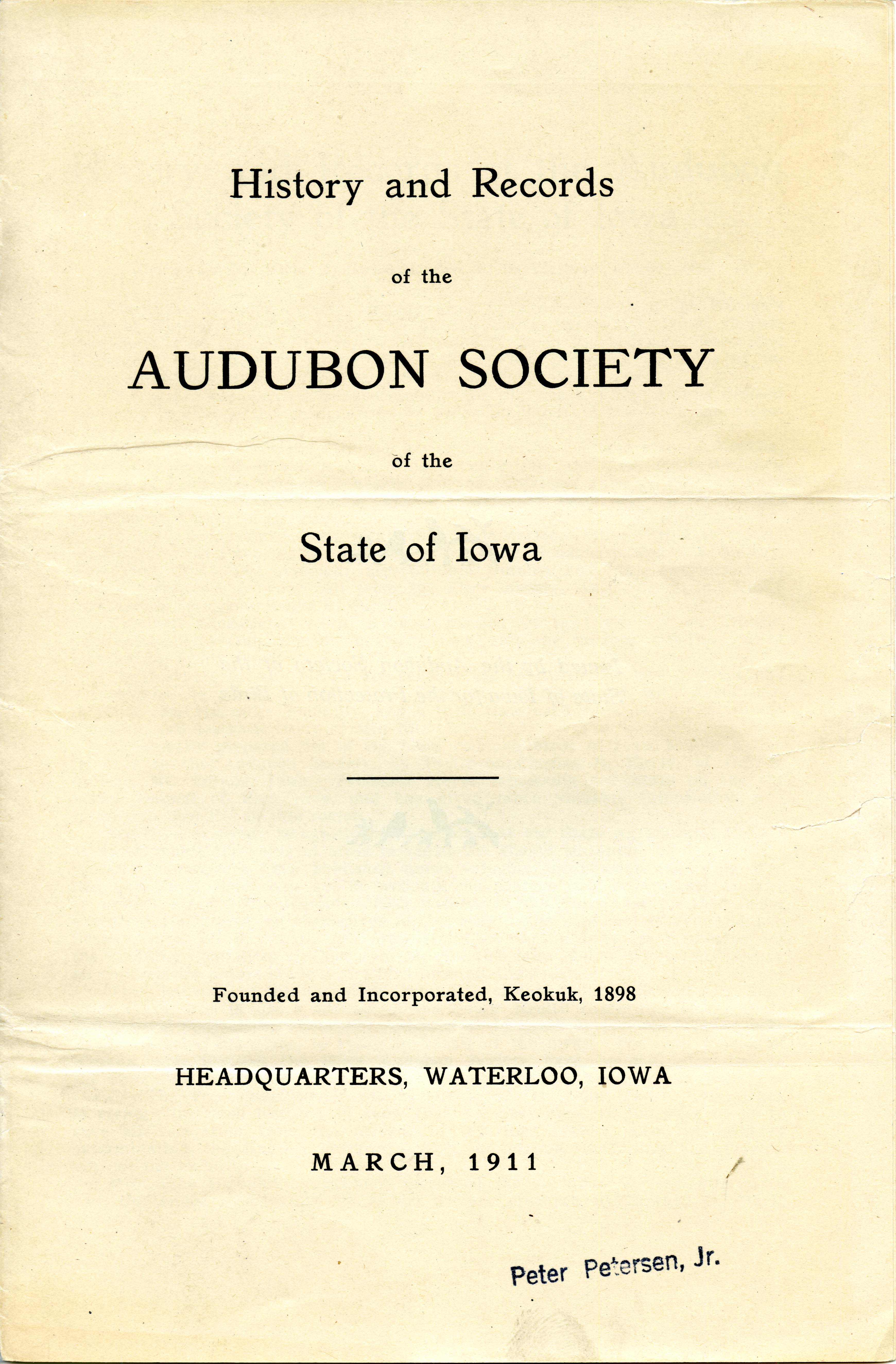 History and records of the Audubon Society of the State of Iowa