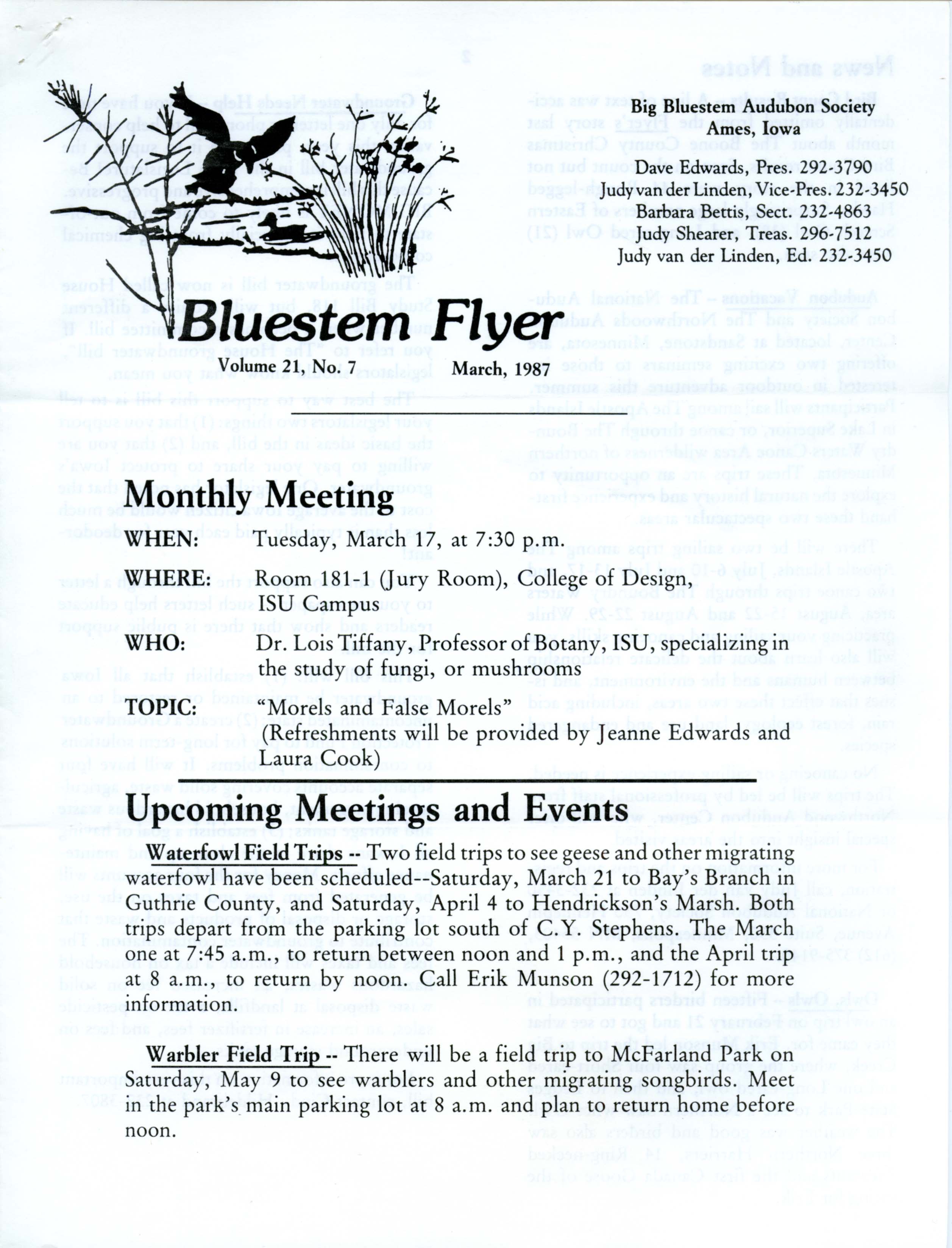 Bluestem Flyer, Volume 21, Number 7, March 1987 