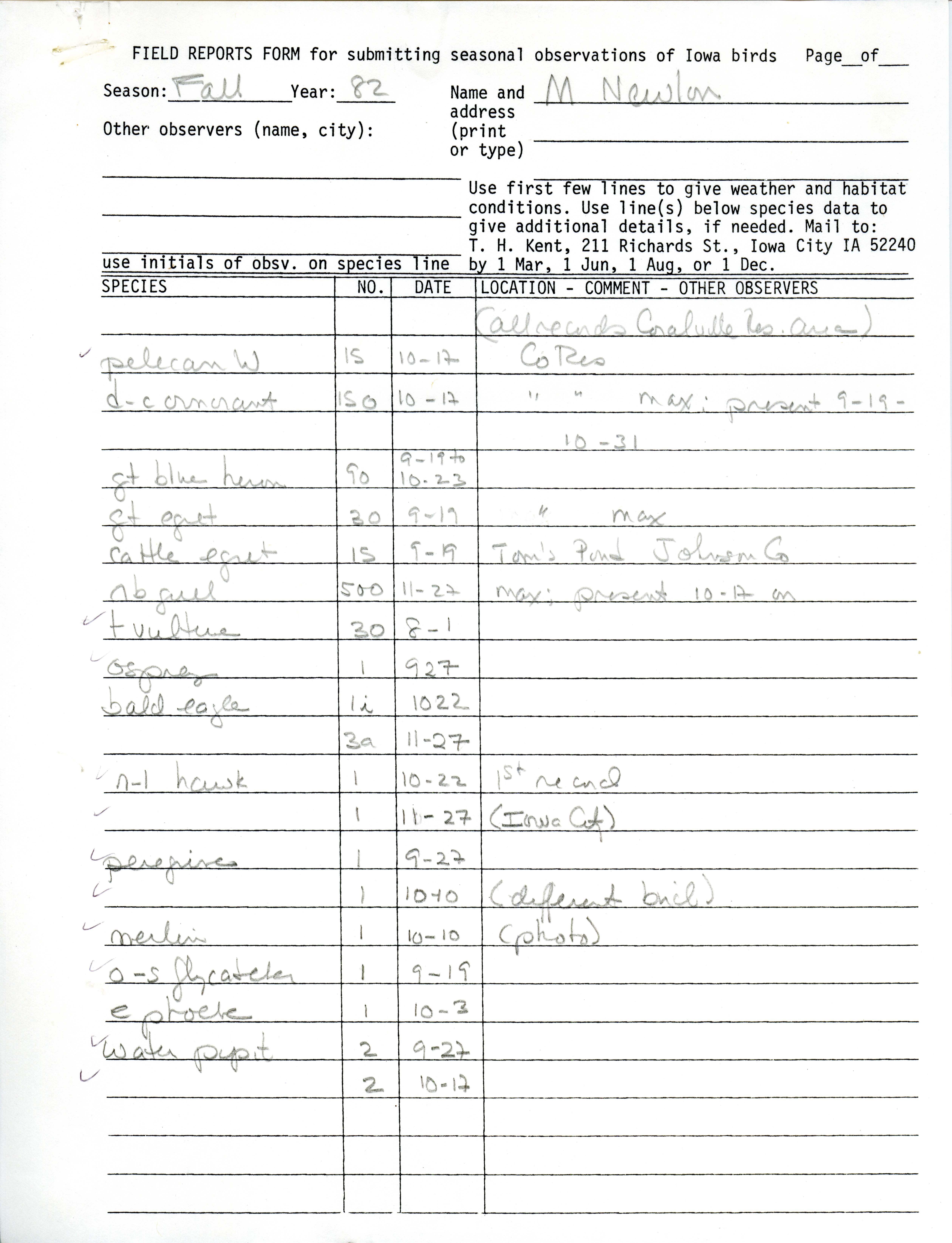 Field notes contributed by Michael C. Newlon, fall 1982