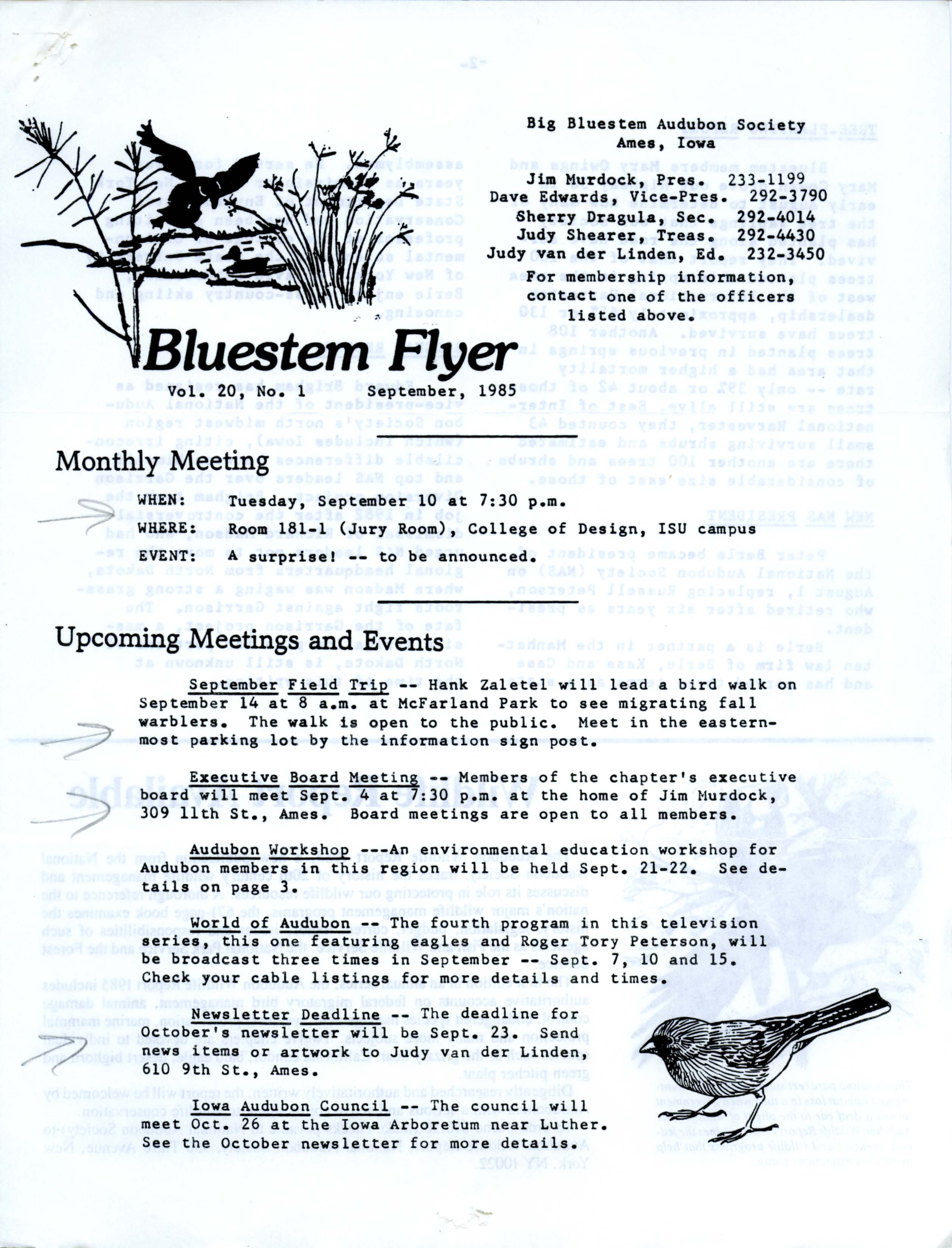 Bluestem Flyer, Volume 20, Number 1, September 1985