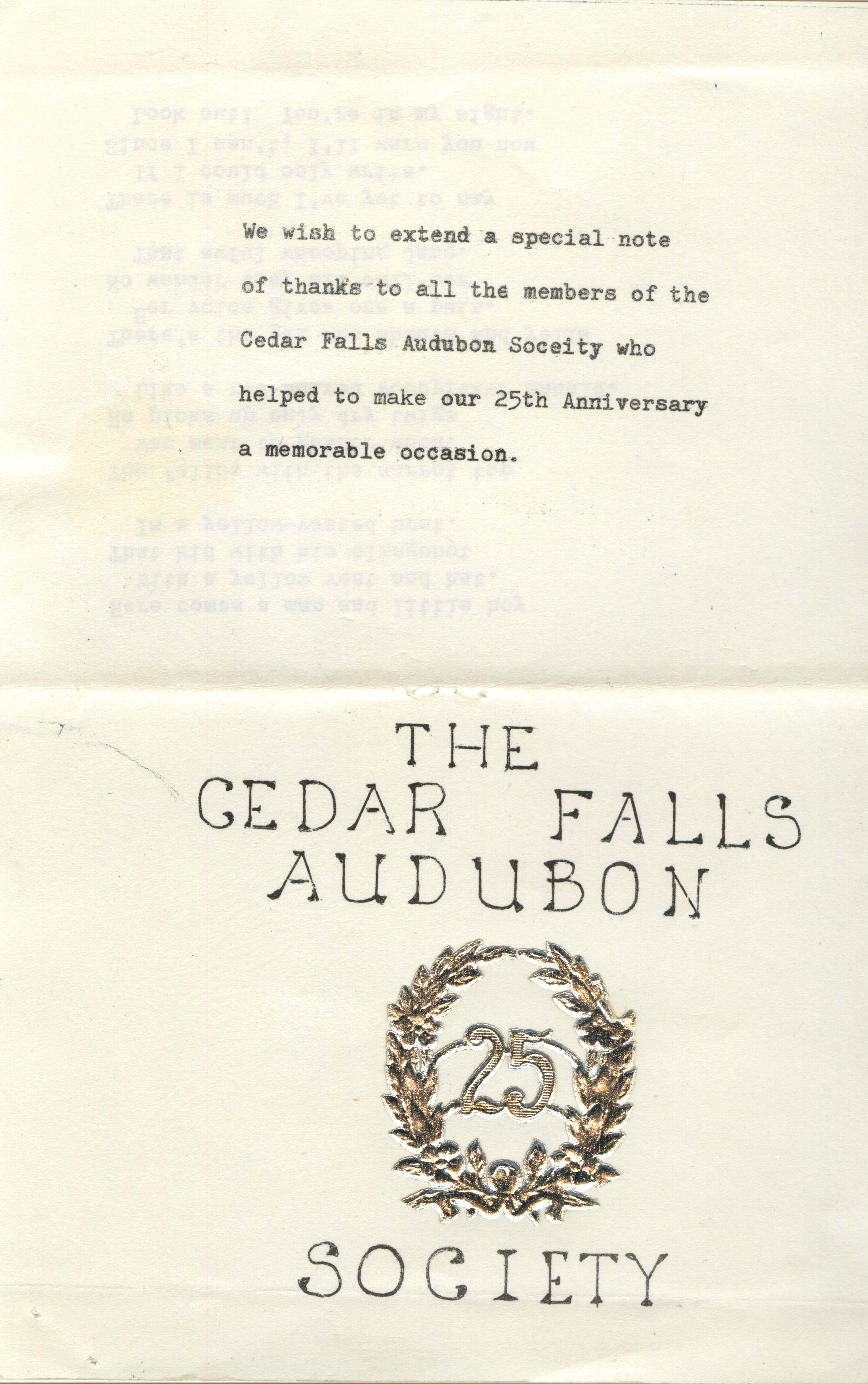 The Cedar Falls Audubon Society 25th Anniversary