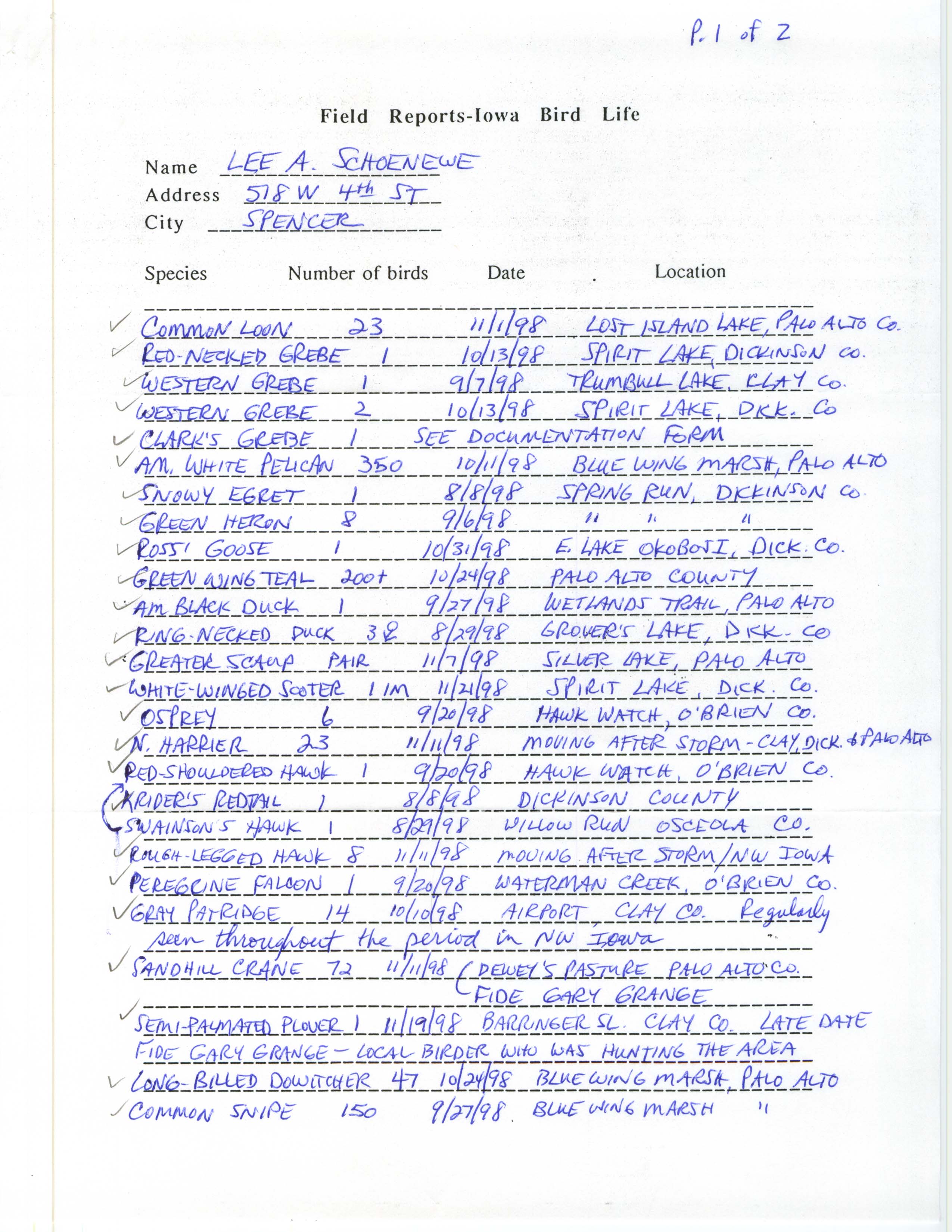 Field notes contributed by Lee A. Schoenewe, fall 1998