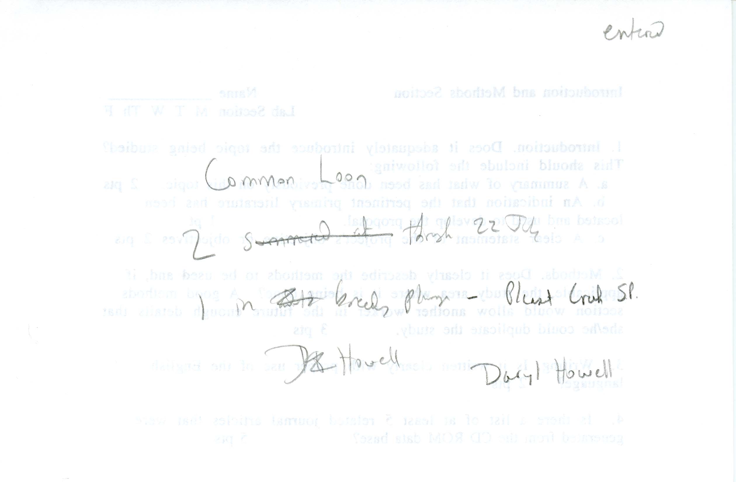 Field notes contributed by Daryl Howell, summer 1996
