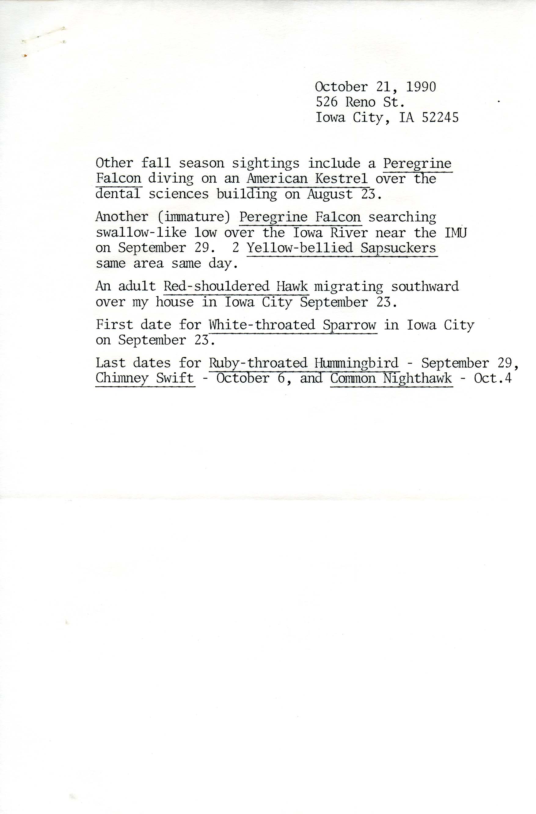 Field reports, Randall Pinkston, fall 1990