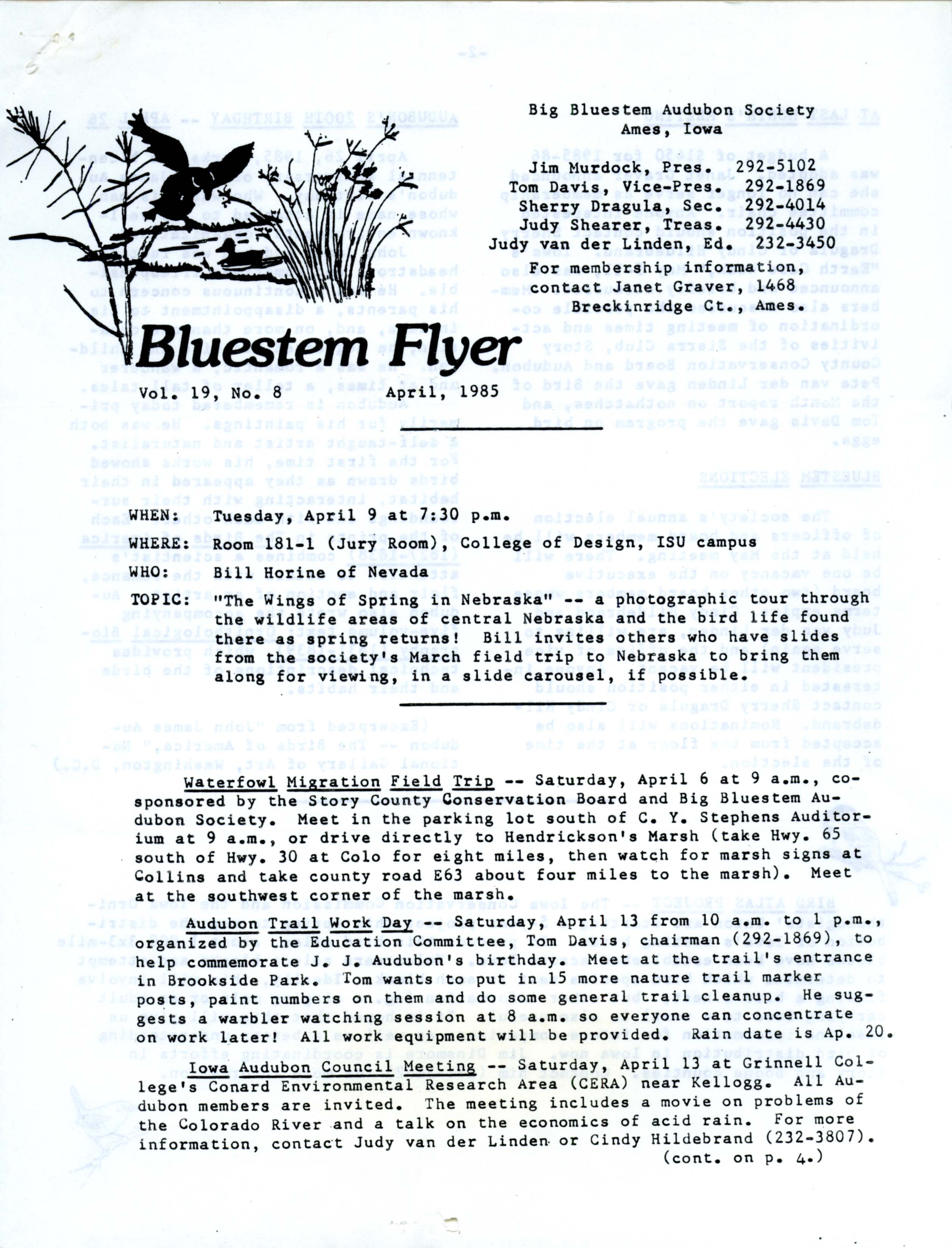 Bluestem Flyer, Volume 19, Number 8, April 1985