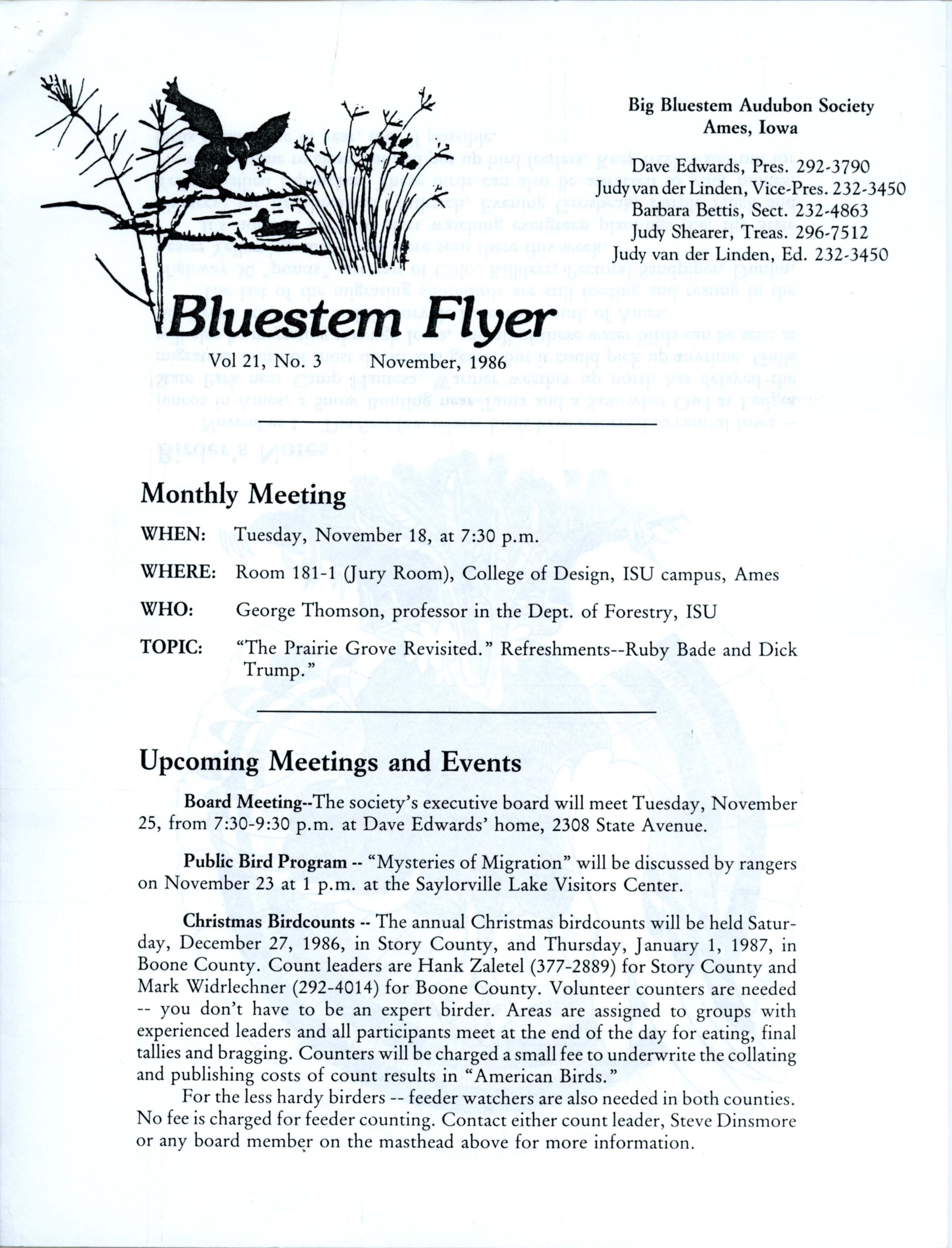 Bluestem Flyer, Volume 21, Number 3, November 1986 