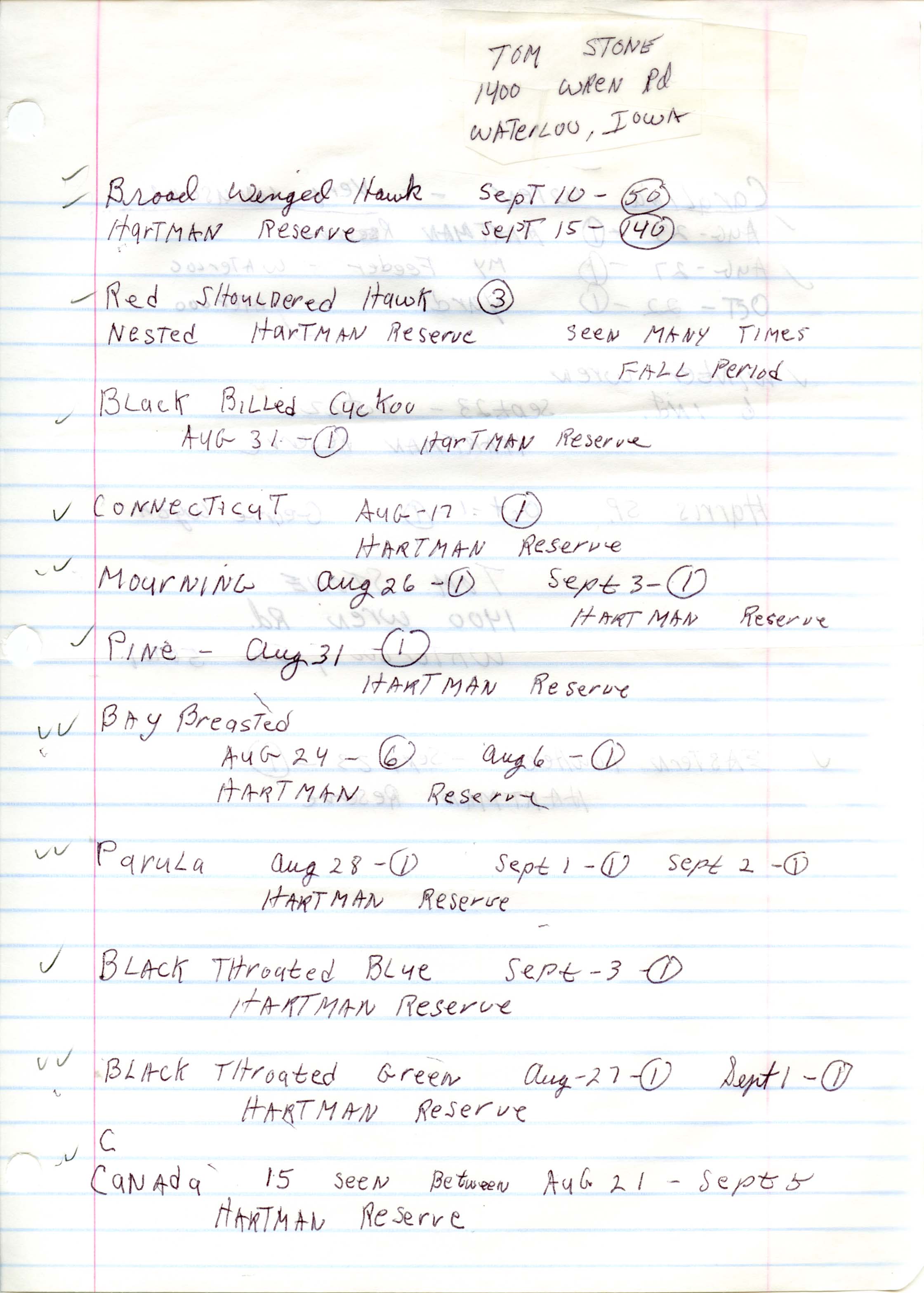 Field notes contributed by Tom Stone, fall 1998