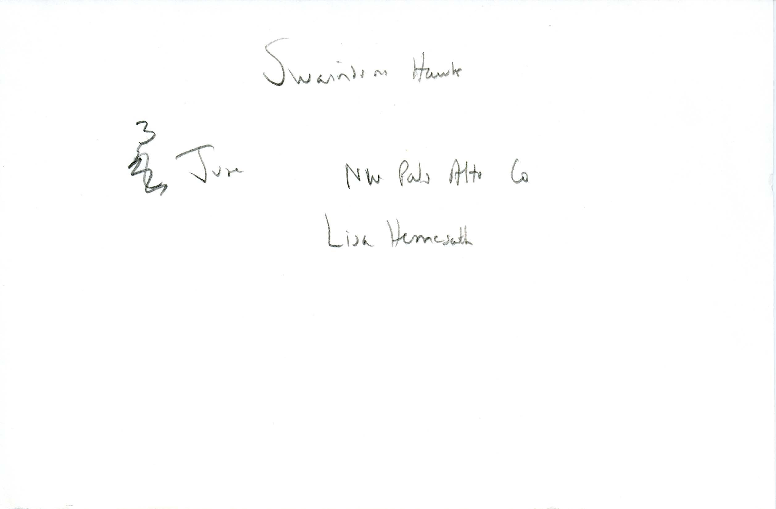 Field note about a Swainson's Hawk sighting contributed by Lisa Hemesath, June 3, 1989