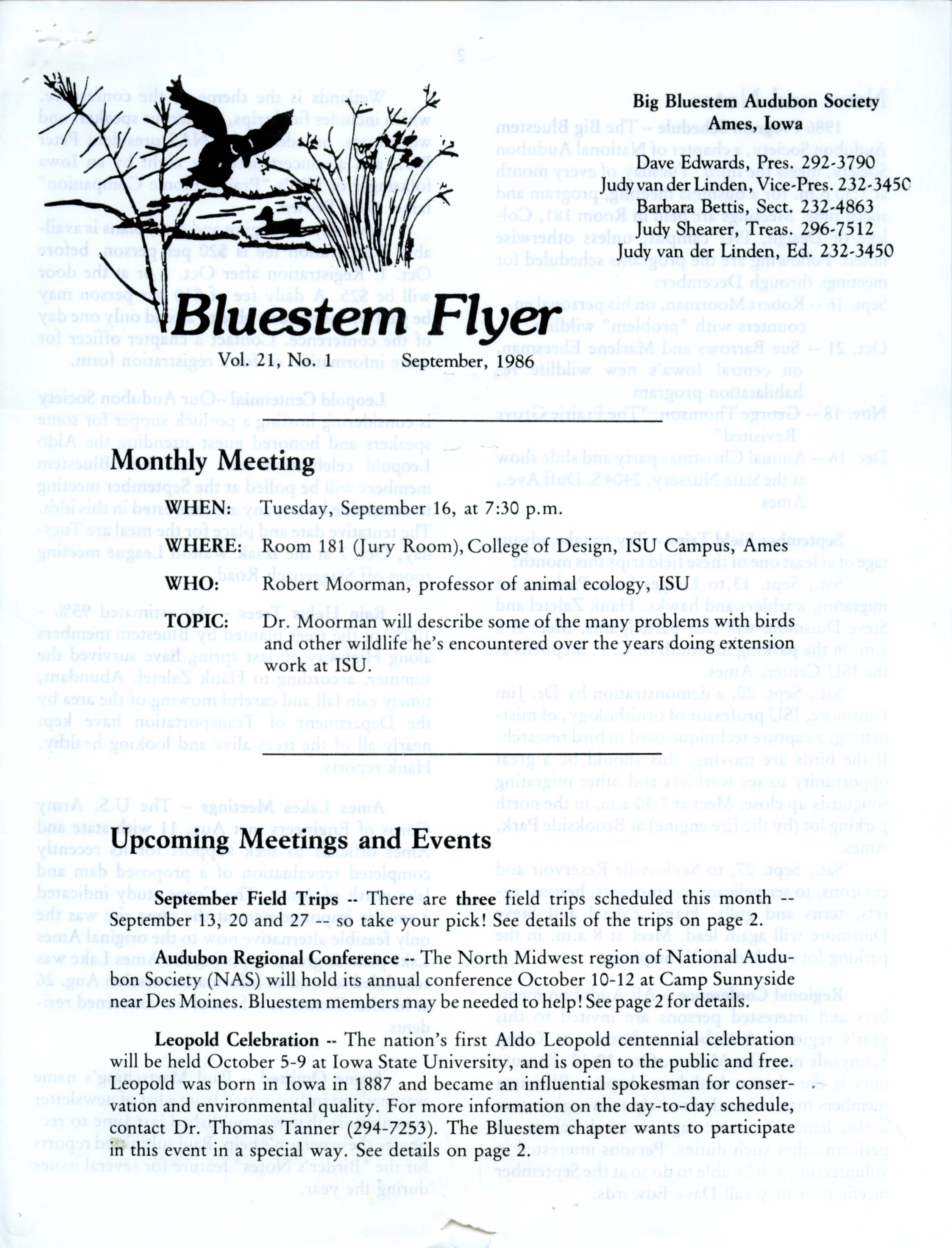 Bluestem Flyer, Volume 21, Number 1, September 1986 