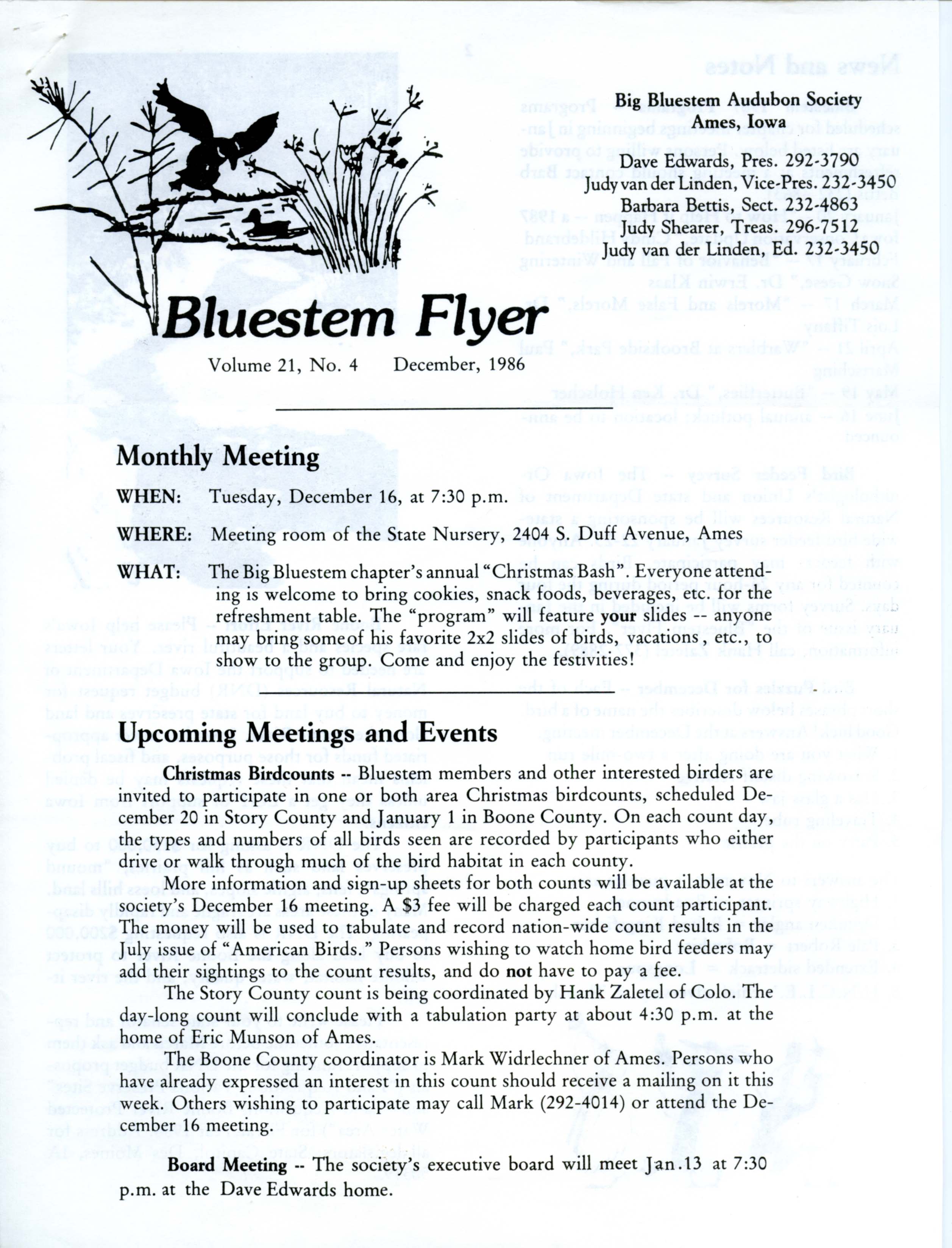 Bluestem Flyer, Volume 21, Number 4, December 1986 