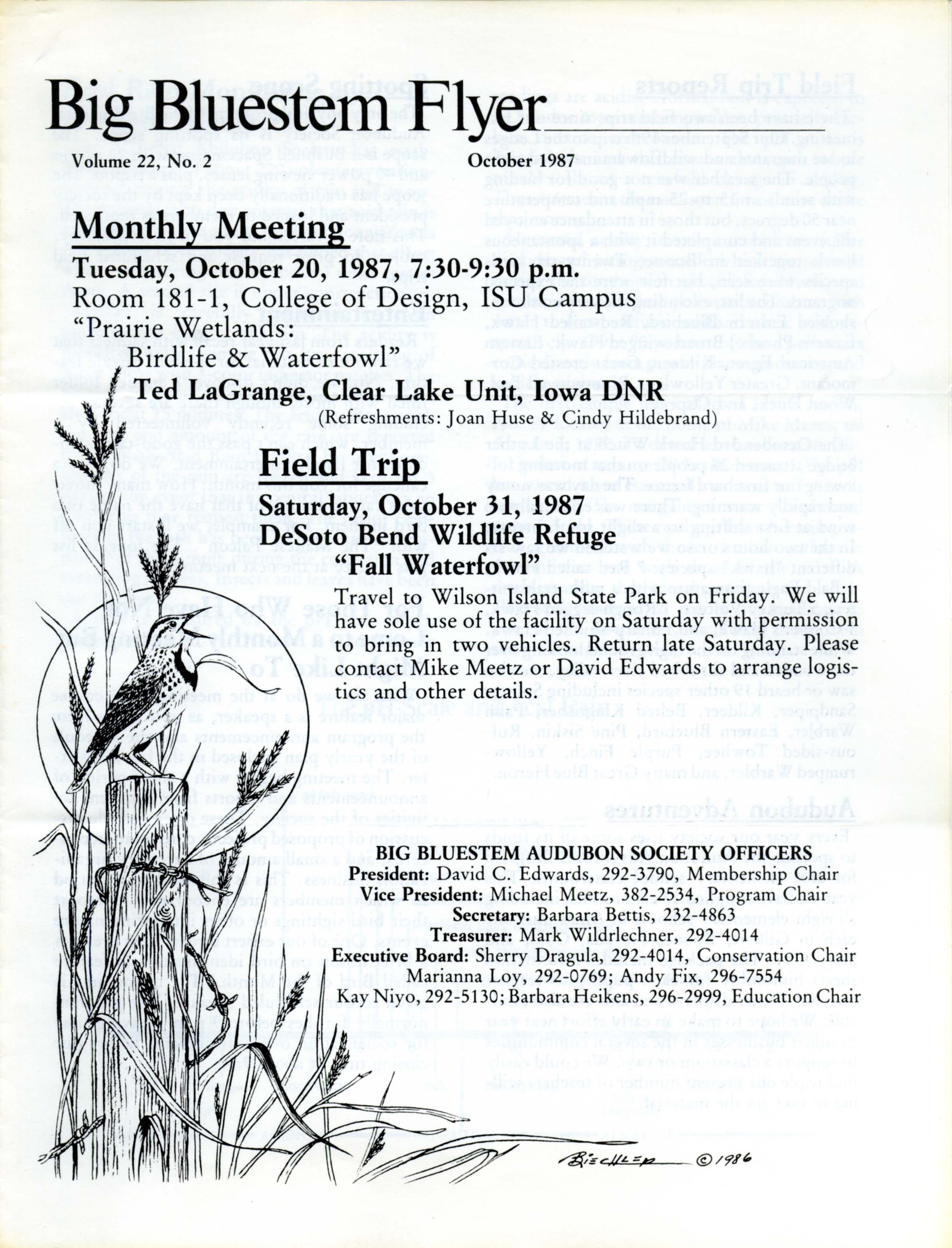 Big Bluestem Flyer, Volume 22, Number 2, October 1987