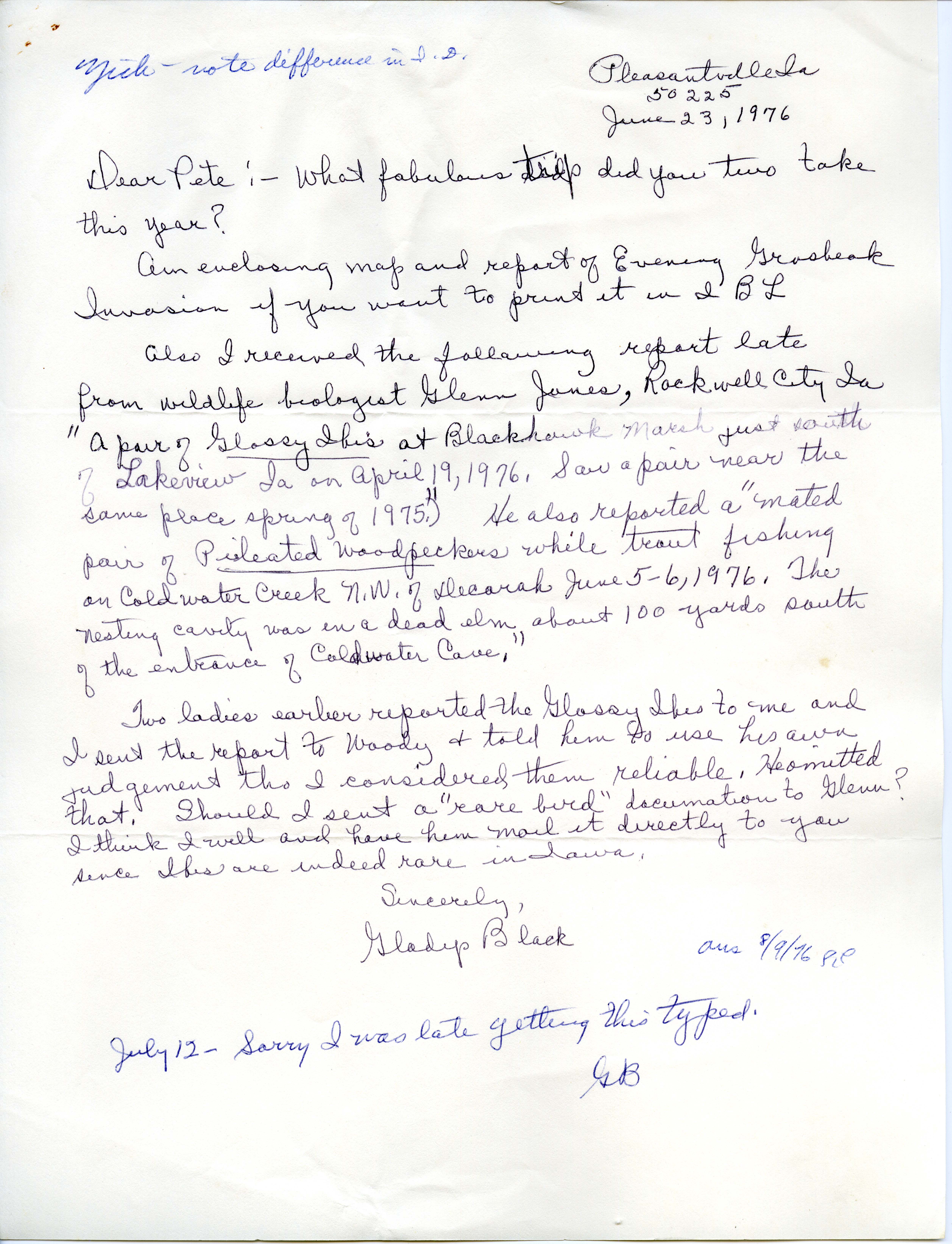 Letter from Gladys Black, June 23, 1976