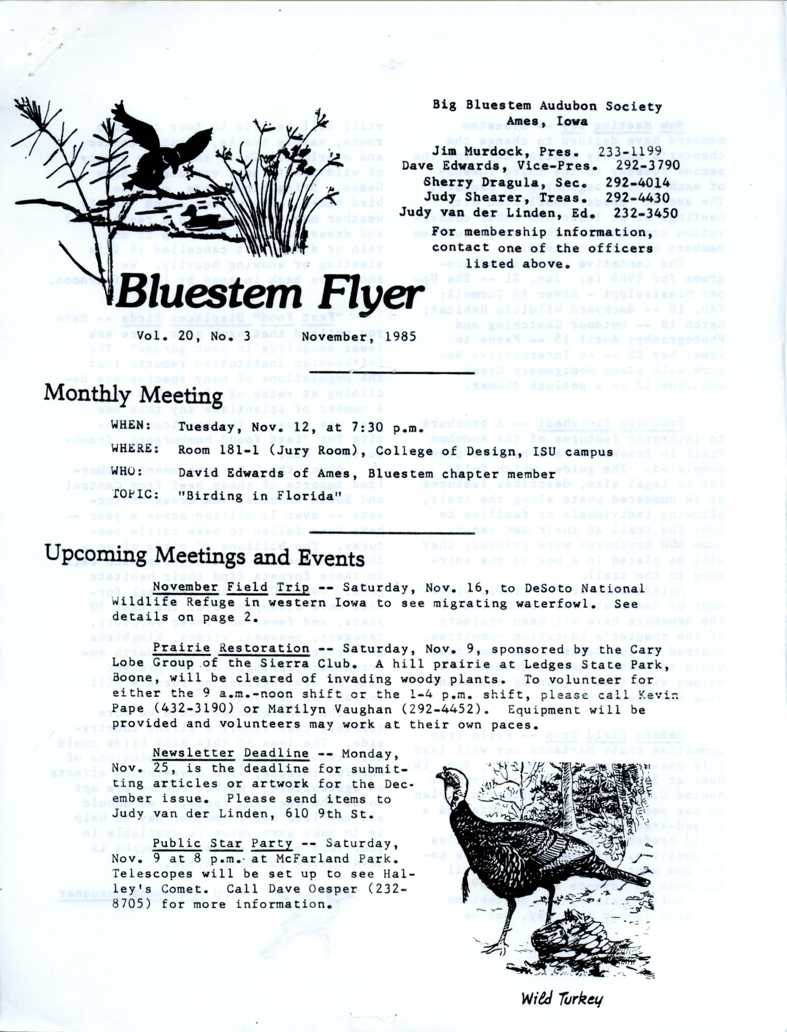 Bluestem Flyer, Volume 20, Number 3, November 1985