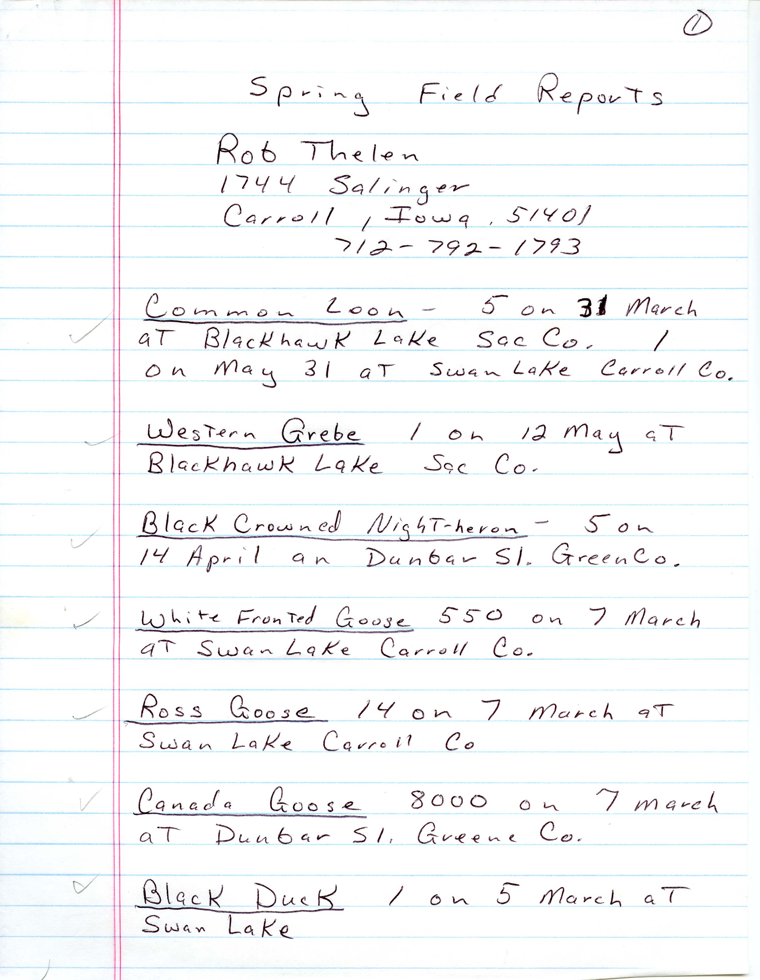 Field notes contributed by Rob Thelen, spring 1997