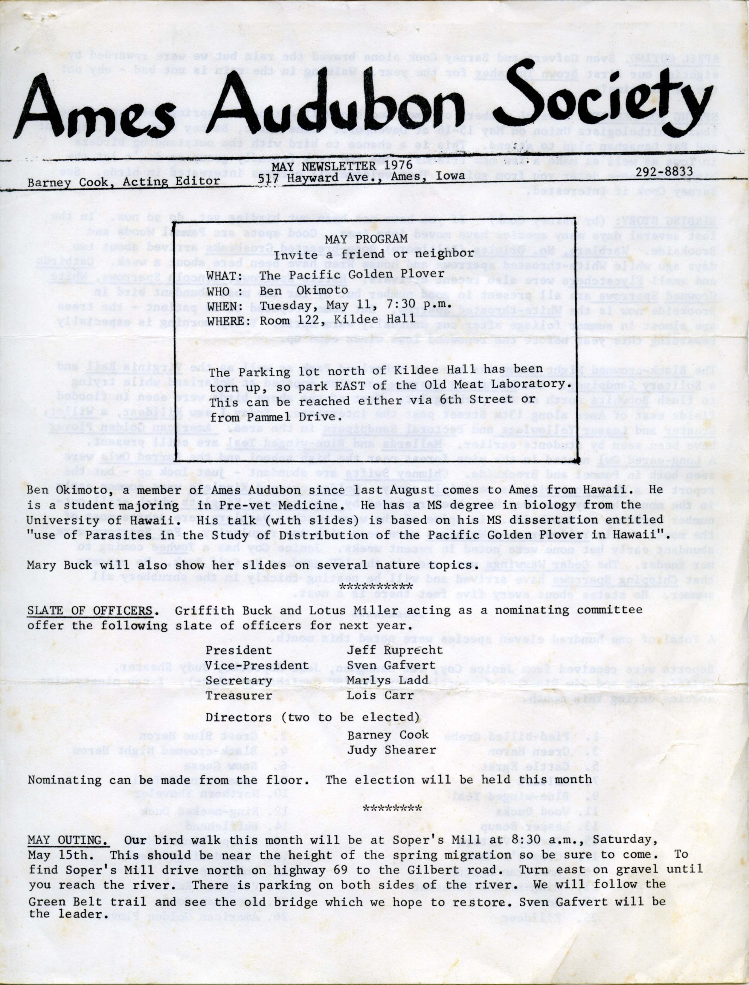 Ames Audubon Society May Newsletter, 1976 