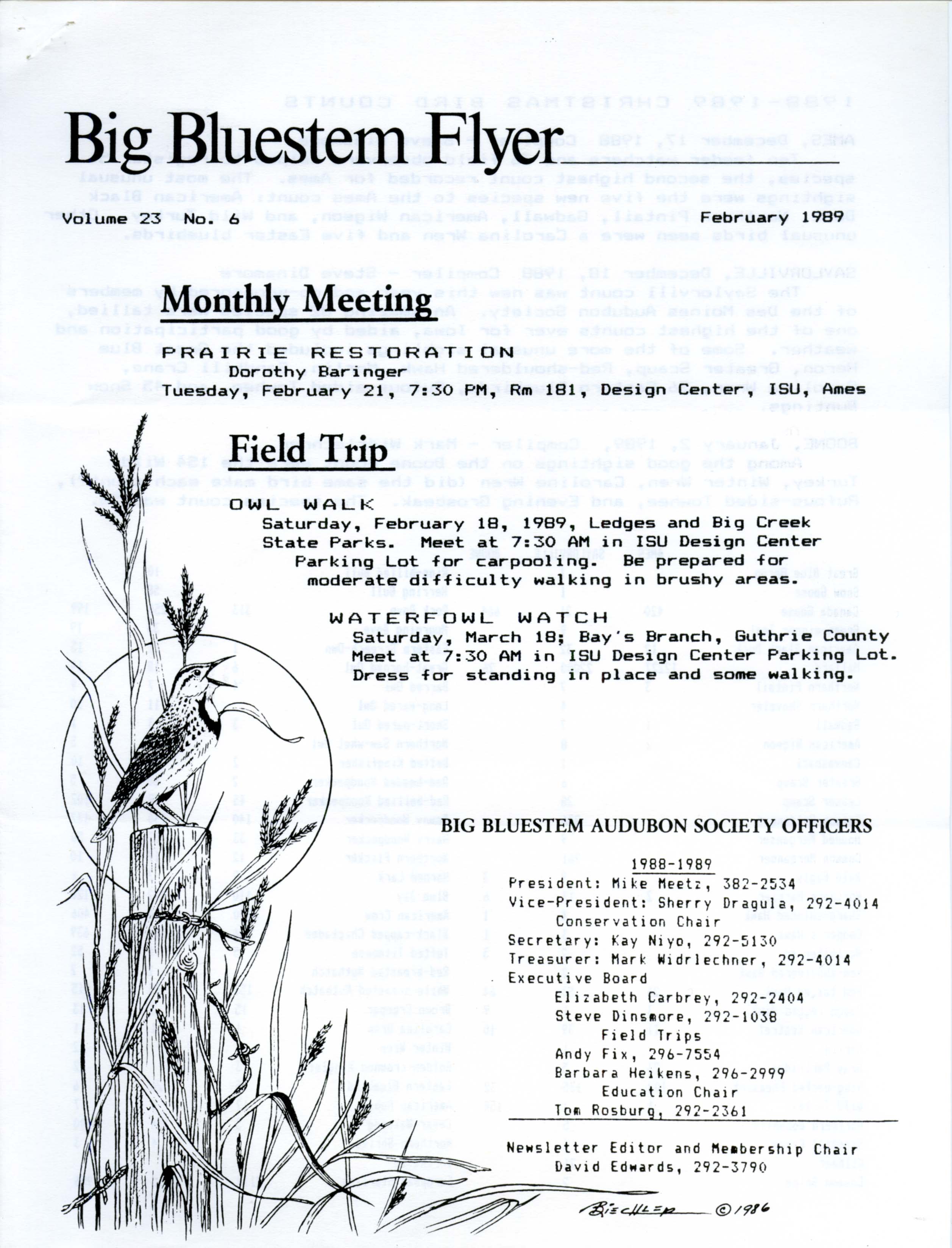 Big Bluestem Flyer, Volume 23, Number 6, February 1989