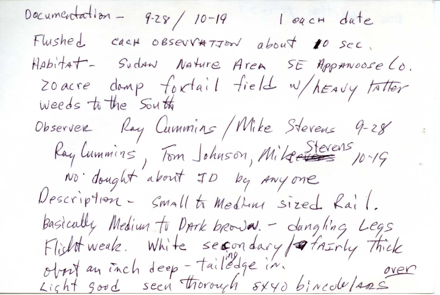 Field notes contributed by Raymond L. Cummins, fall 1997