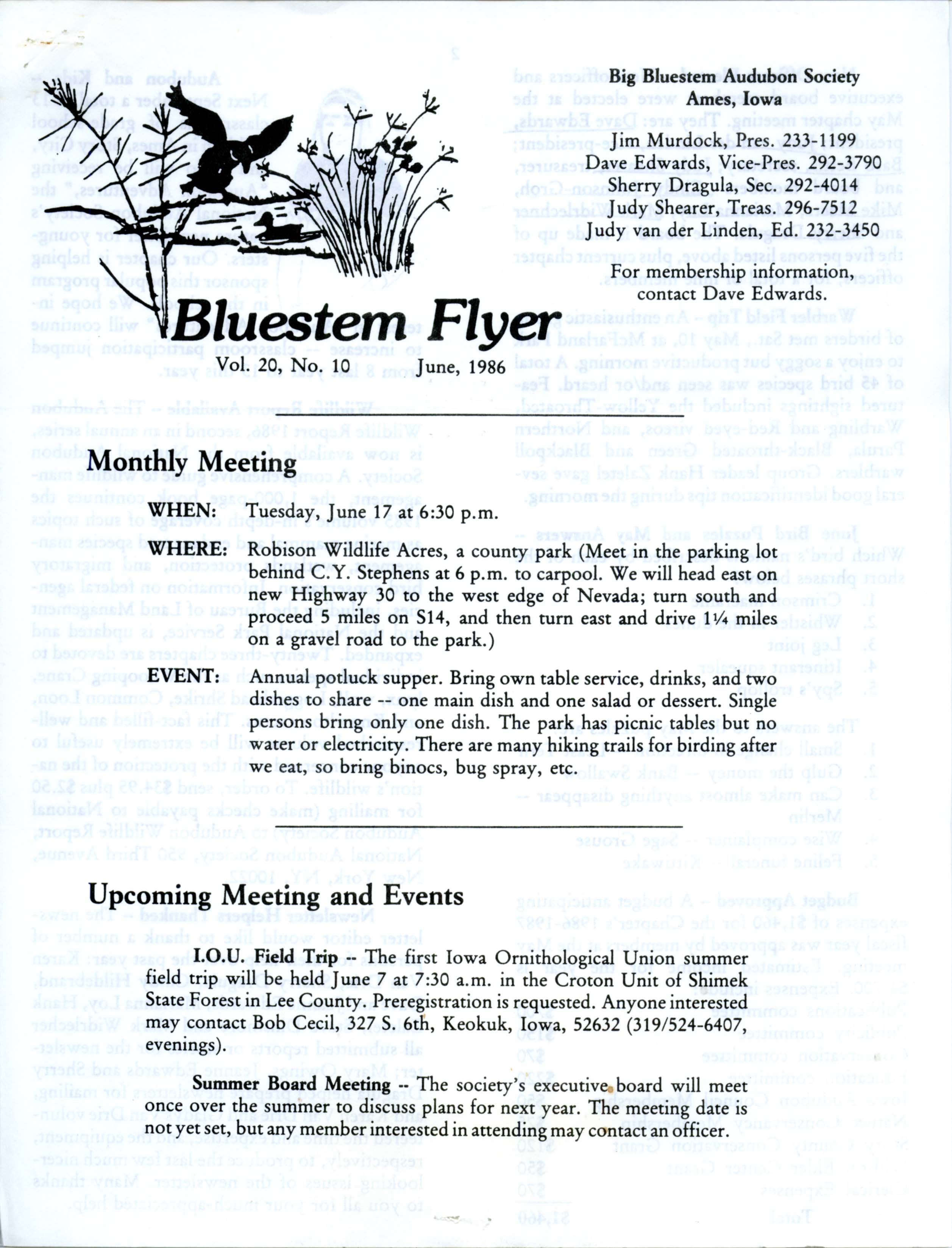 Bluestem Flyer, Volume 20, Number 10, June 1986 