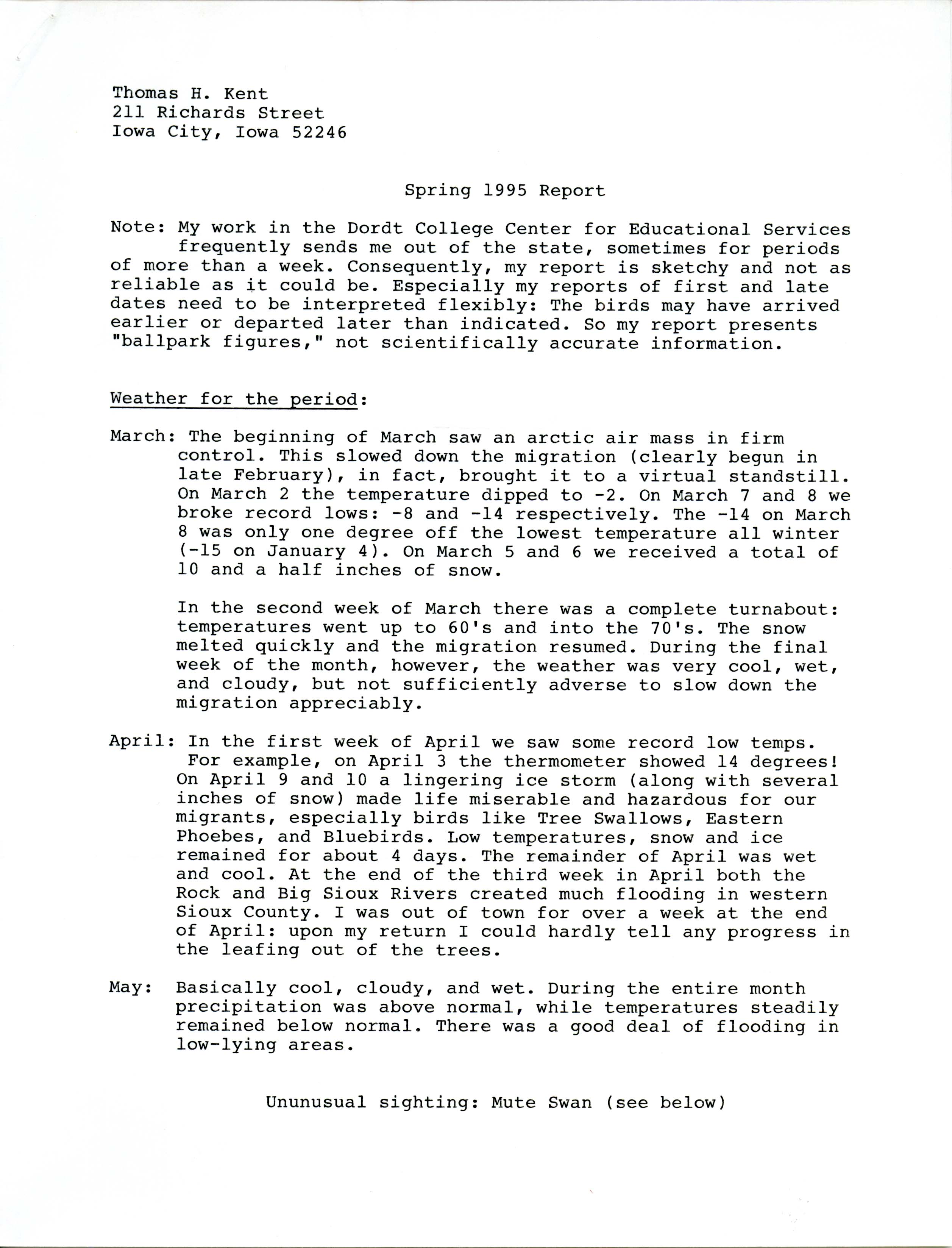 Spring 1995 report, John Van Dyk