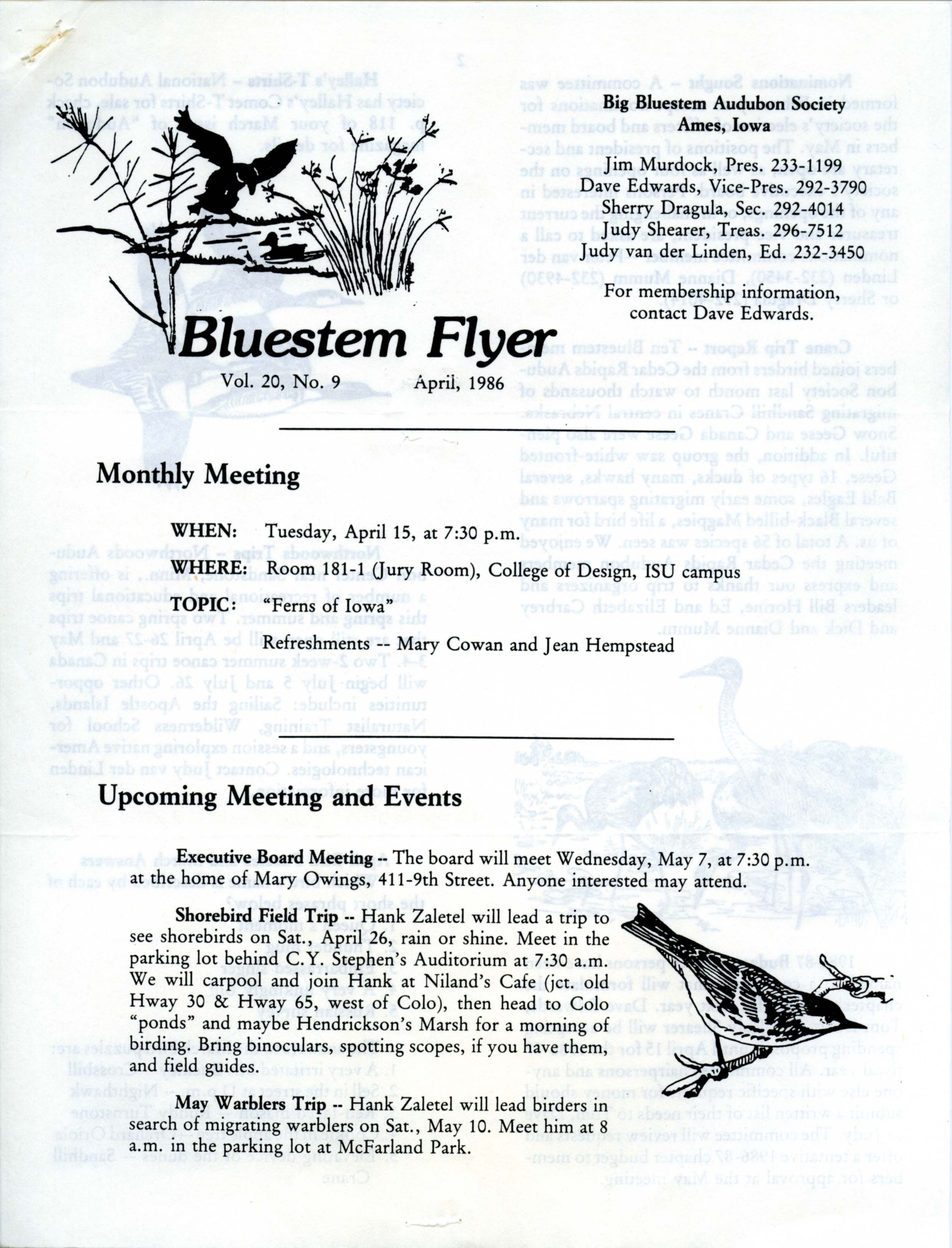 Bluestem Flyer, Volume 20, Number 9 [sic], April 1986