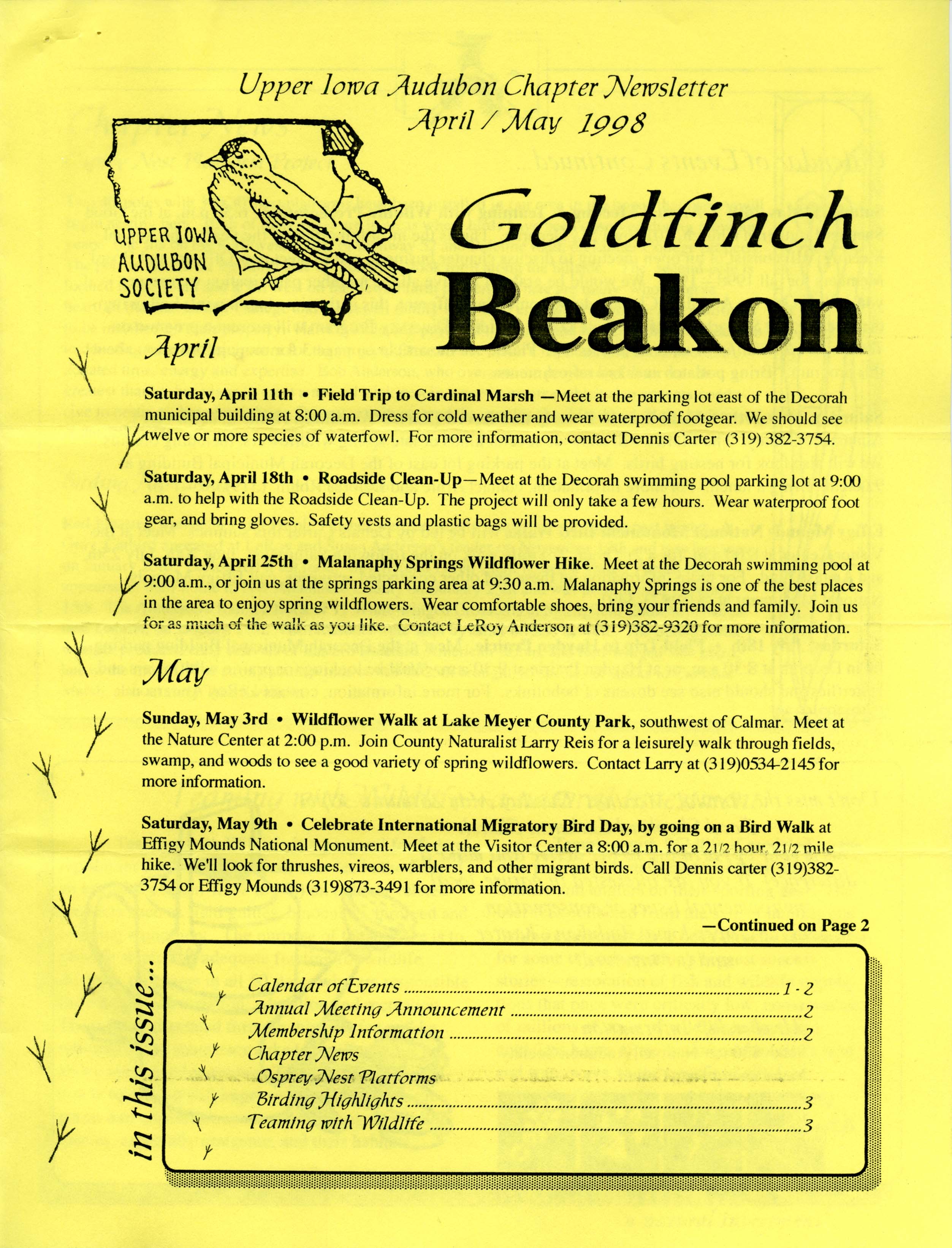Goldfinch beakon, April/May 1998