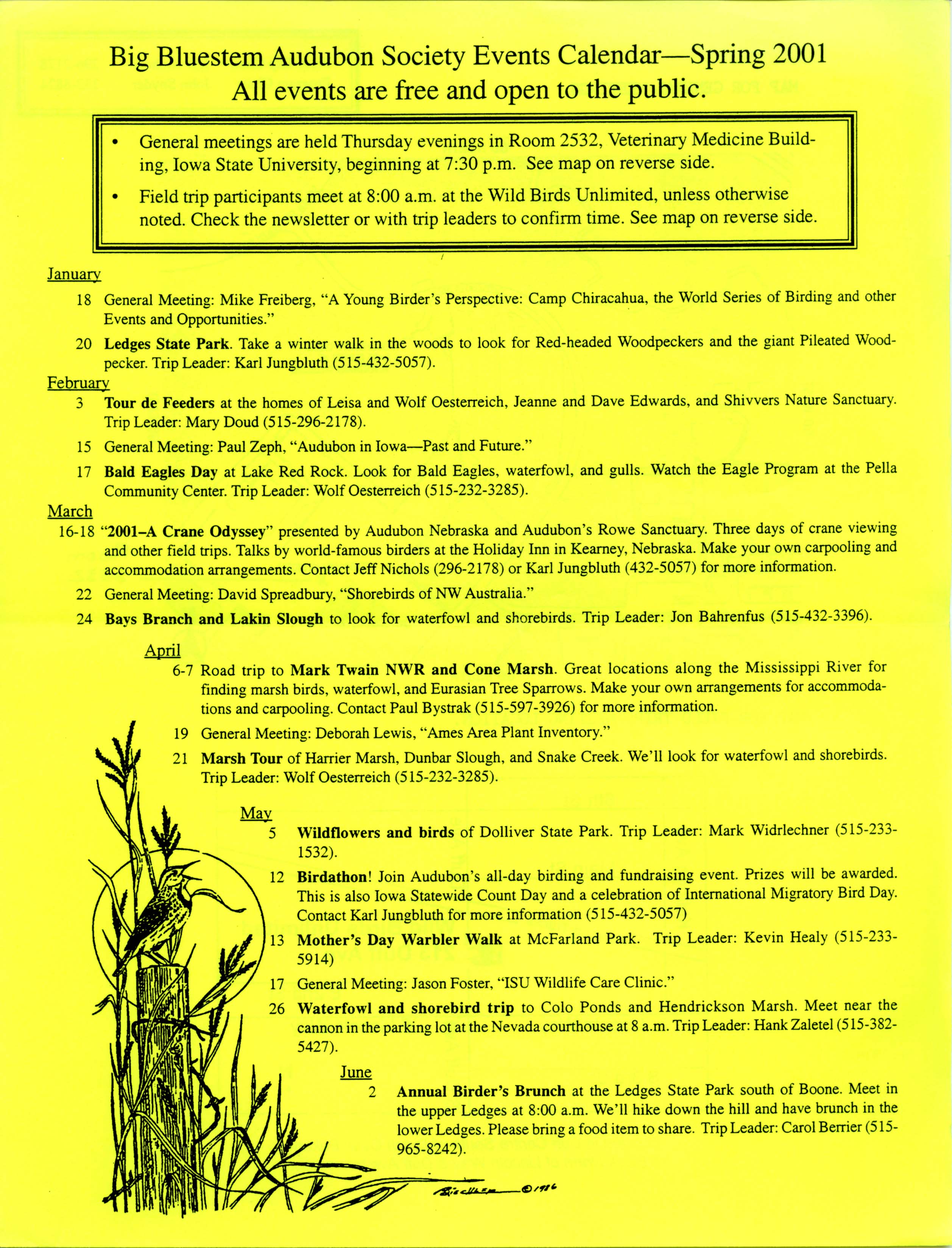 Big Bluestem Audubon Society Events Calendar, spring 2001