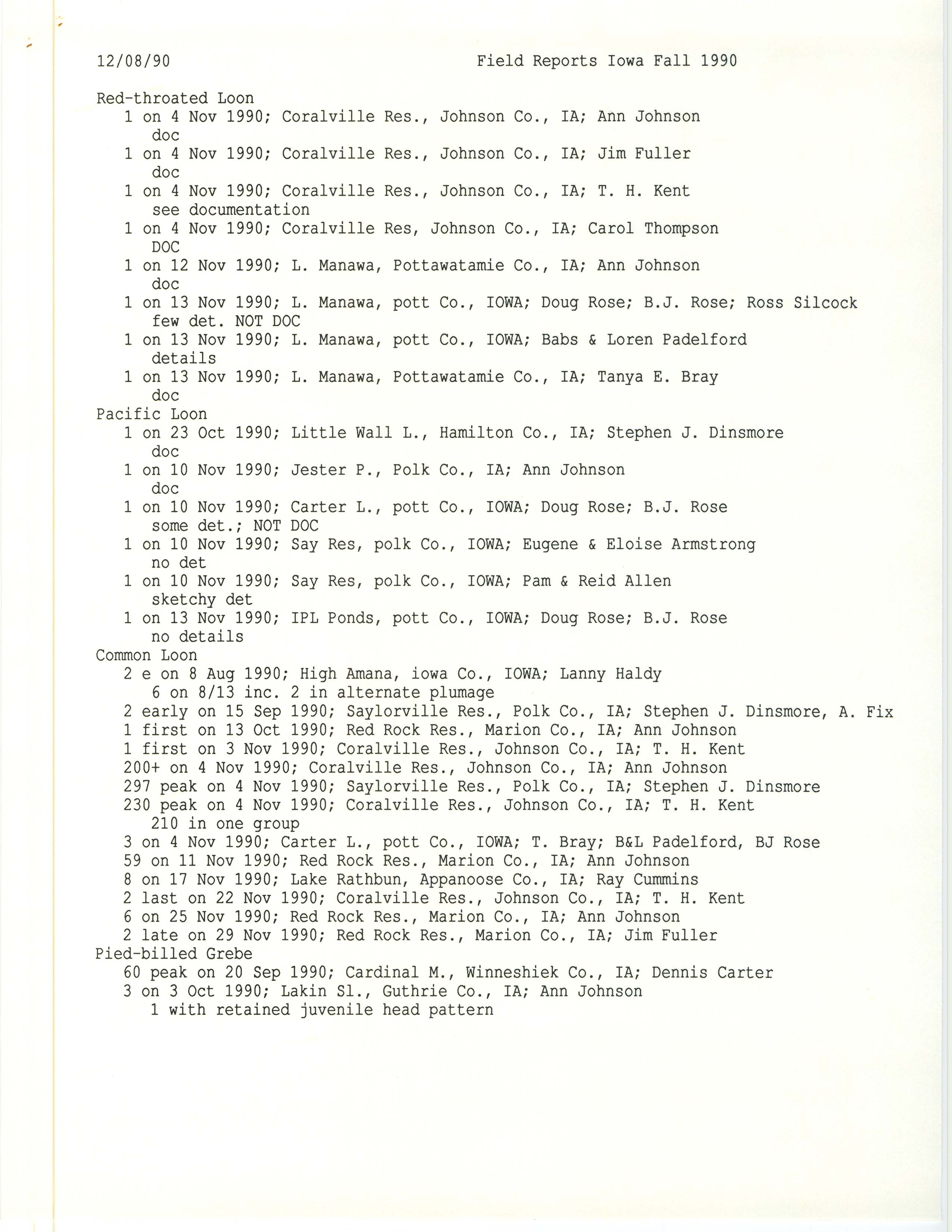 Field reports Iowa fall 1990