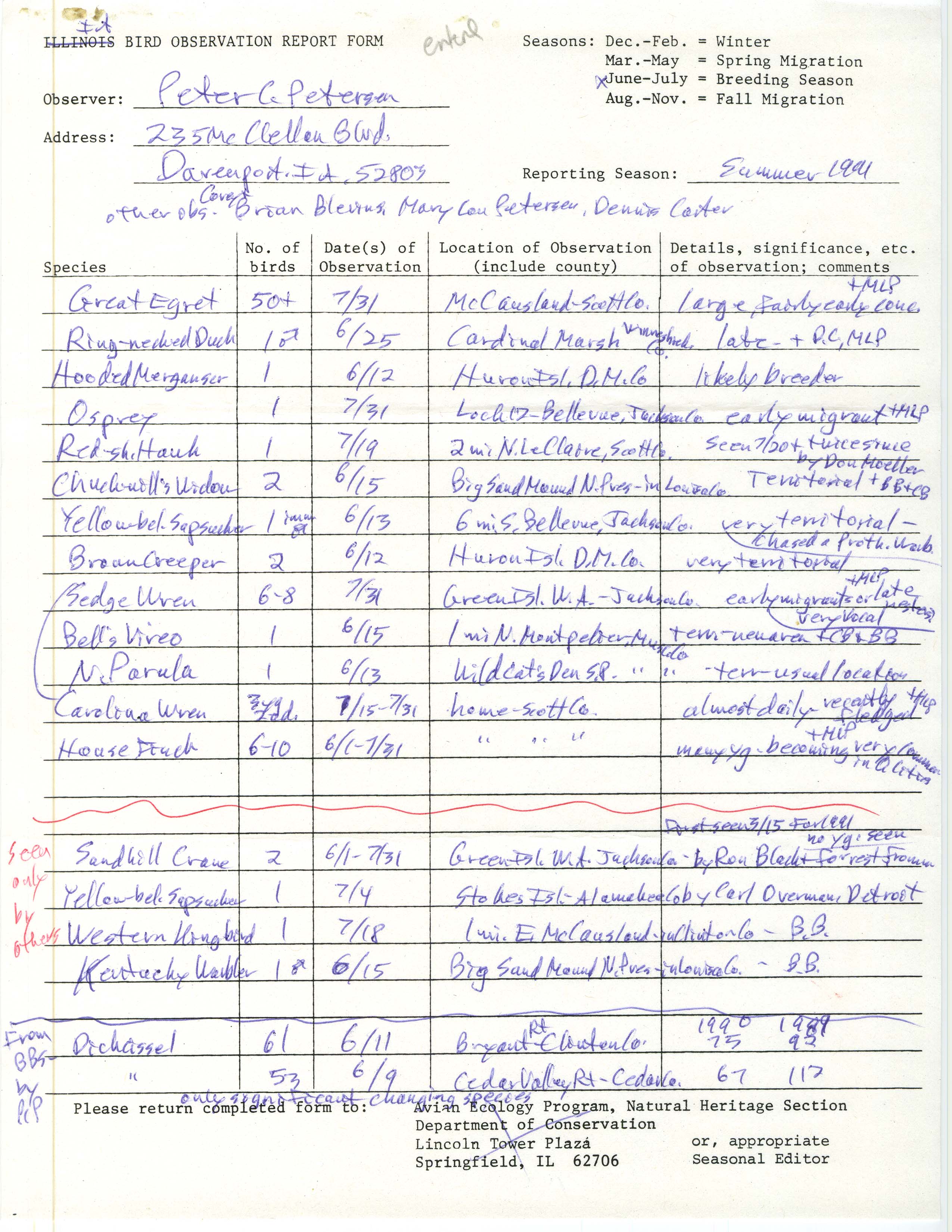 Field notes contributed by, Peter C. Petersen, summer 1991