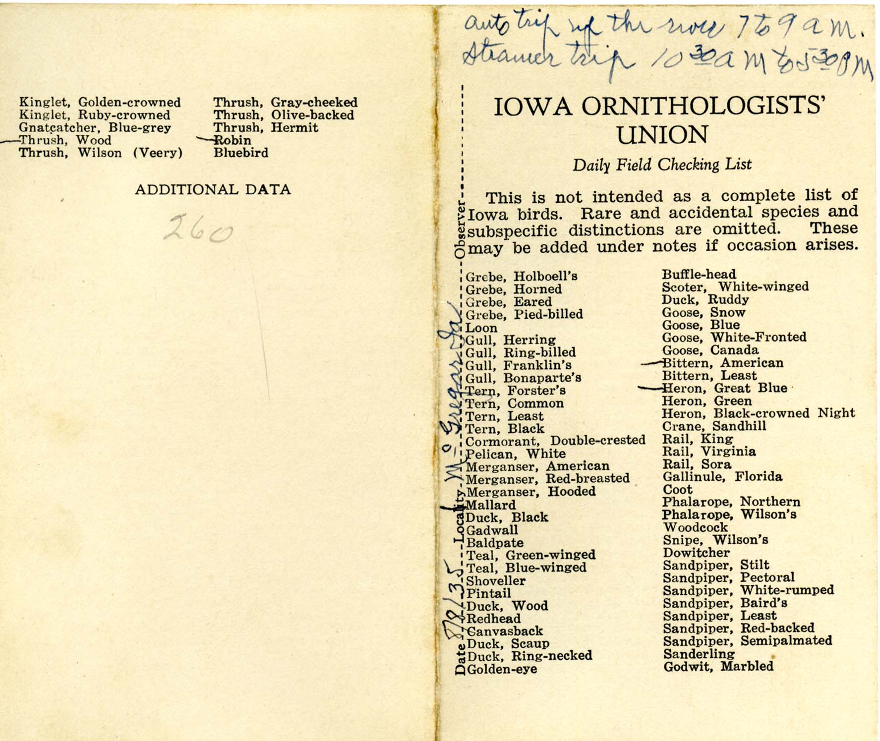 Daily field checking list, Walter Rosene, August 8, 1935