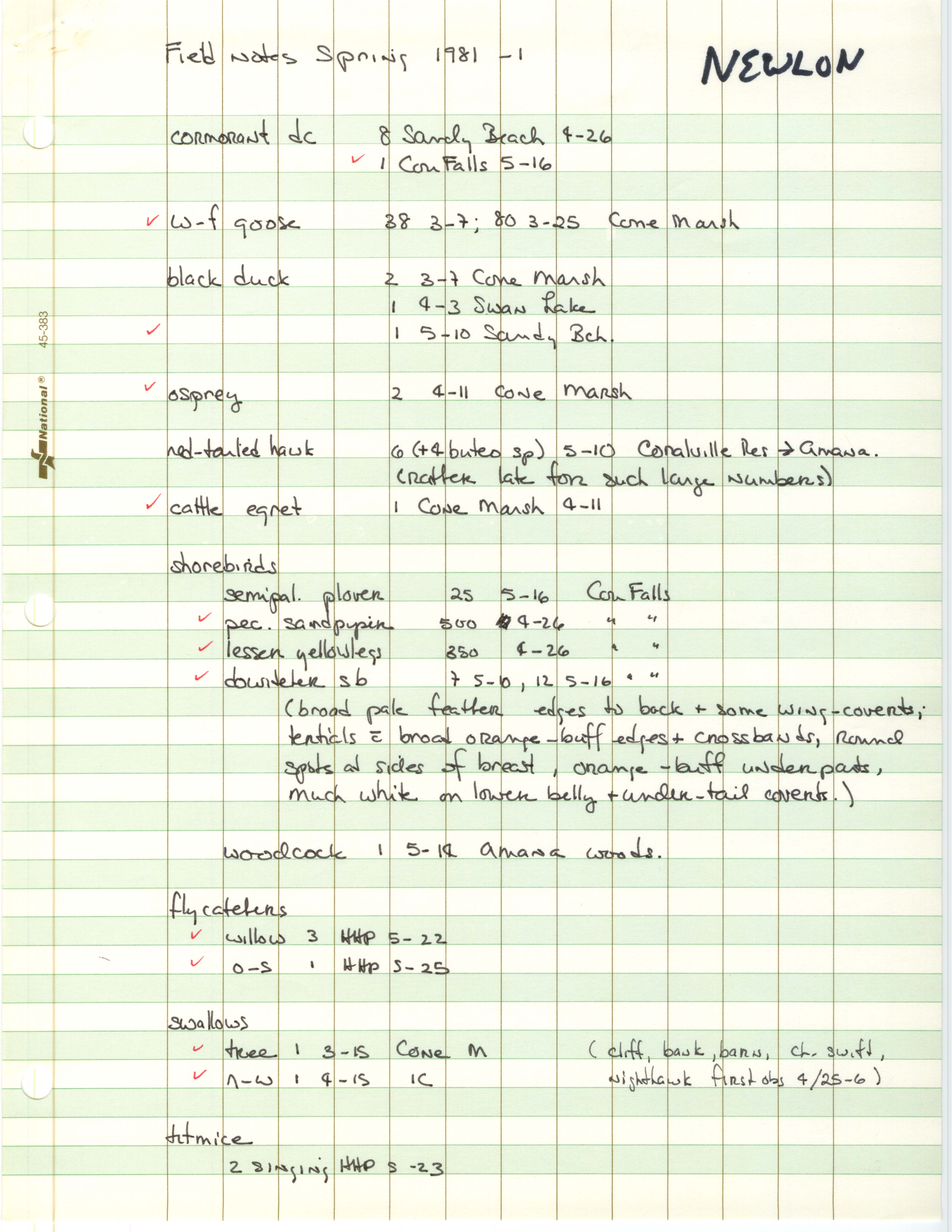 Field notes spring 1981