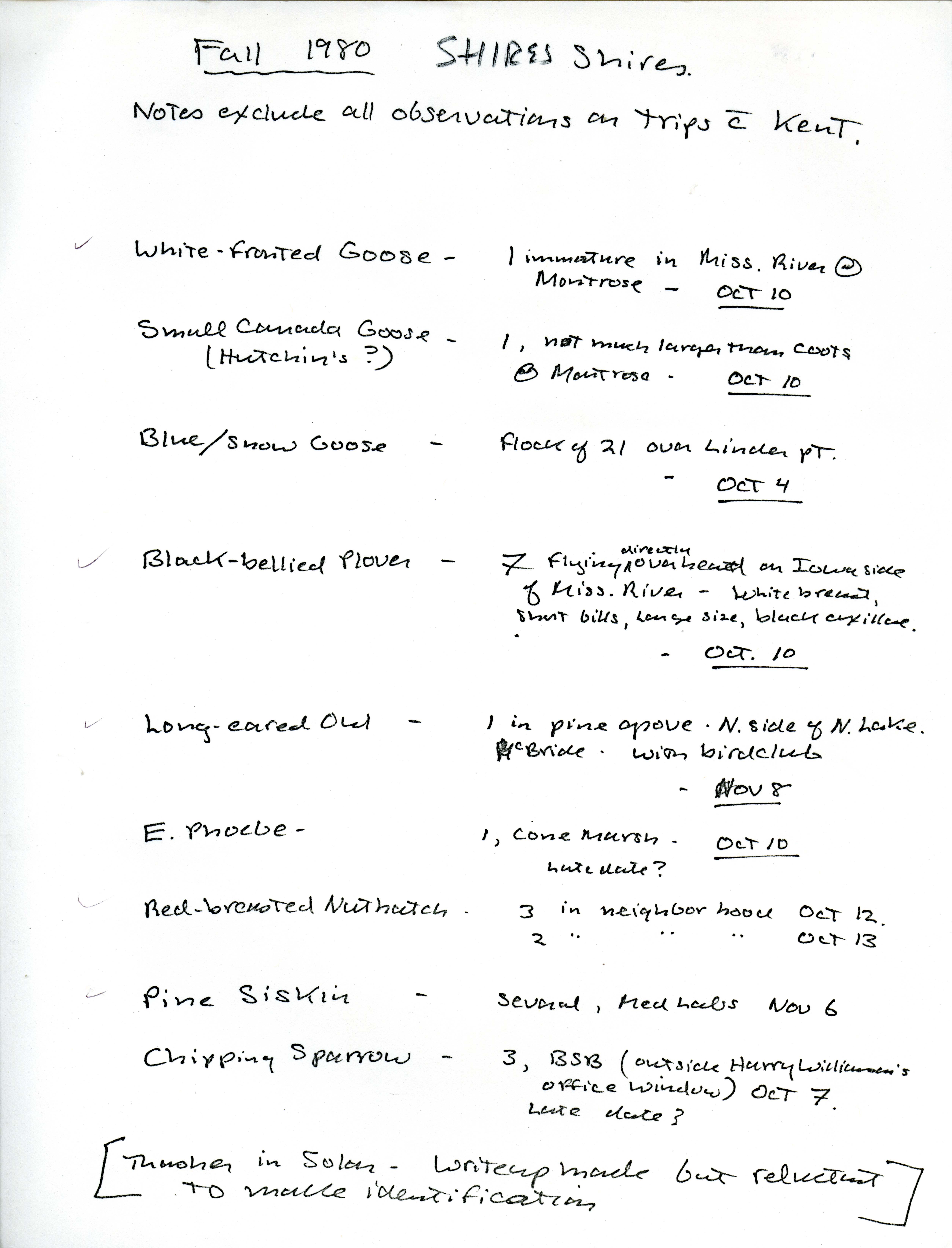 Fall 1980 notes compiled by Thomas Shires