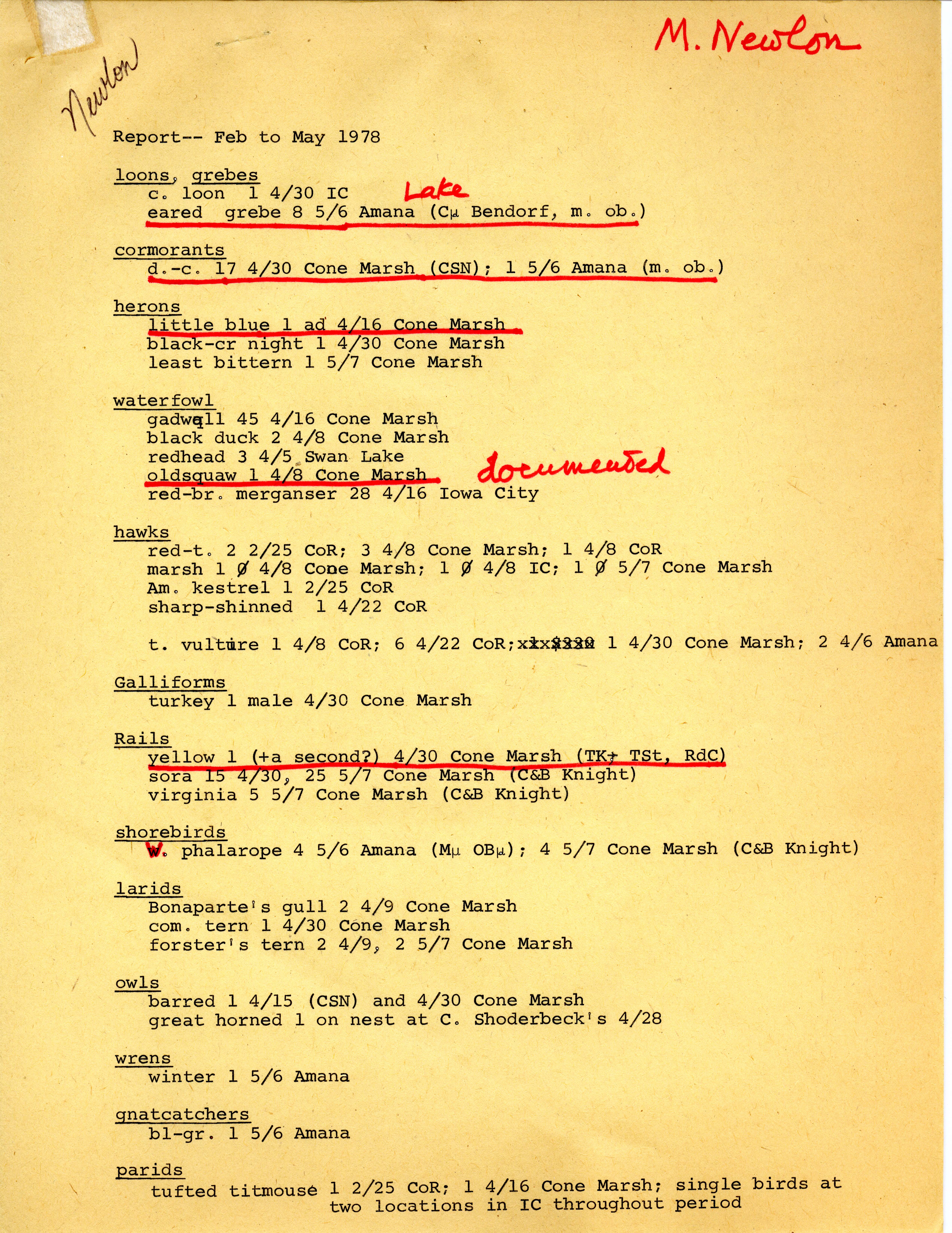 Report, February to May 1978