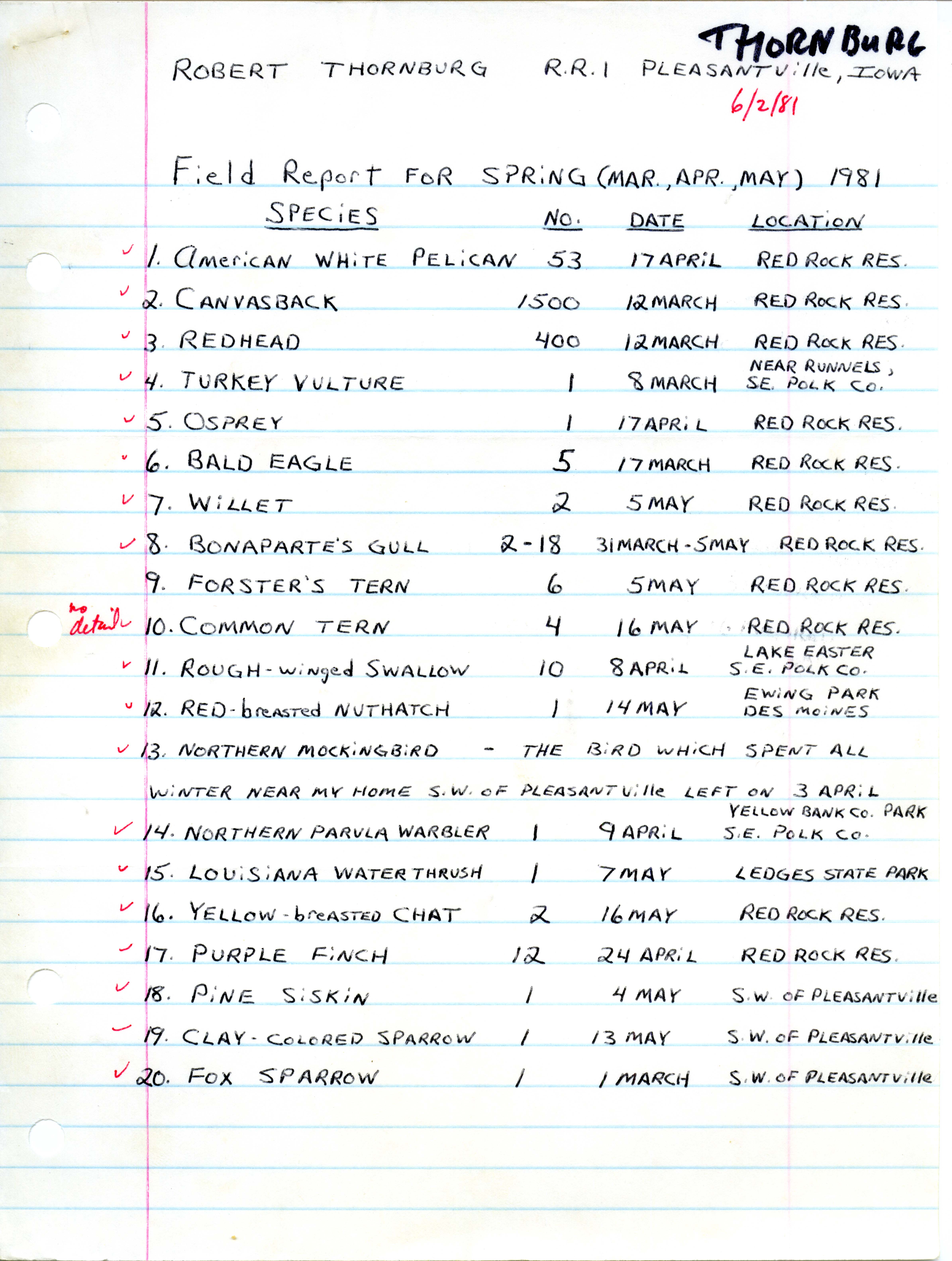Field report for spring 1981