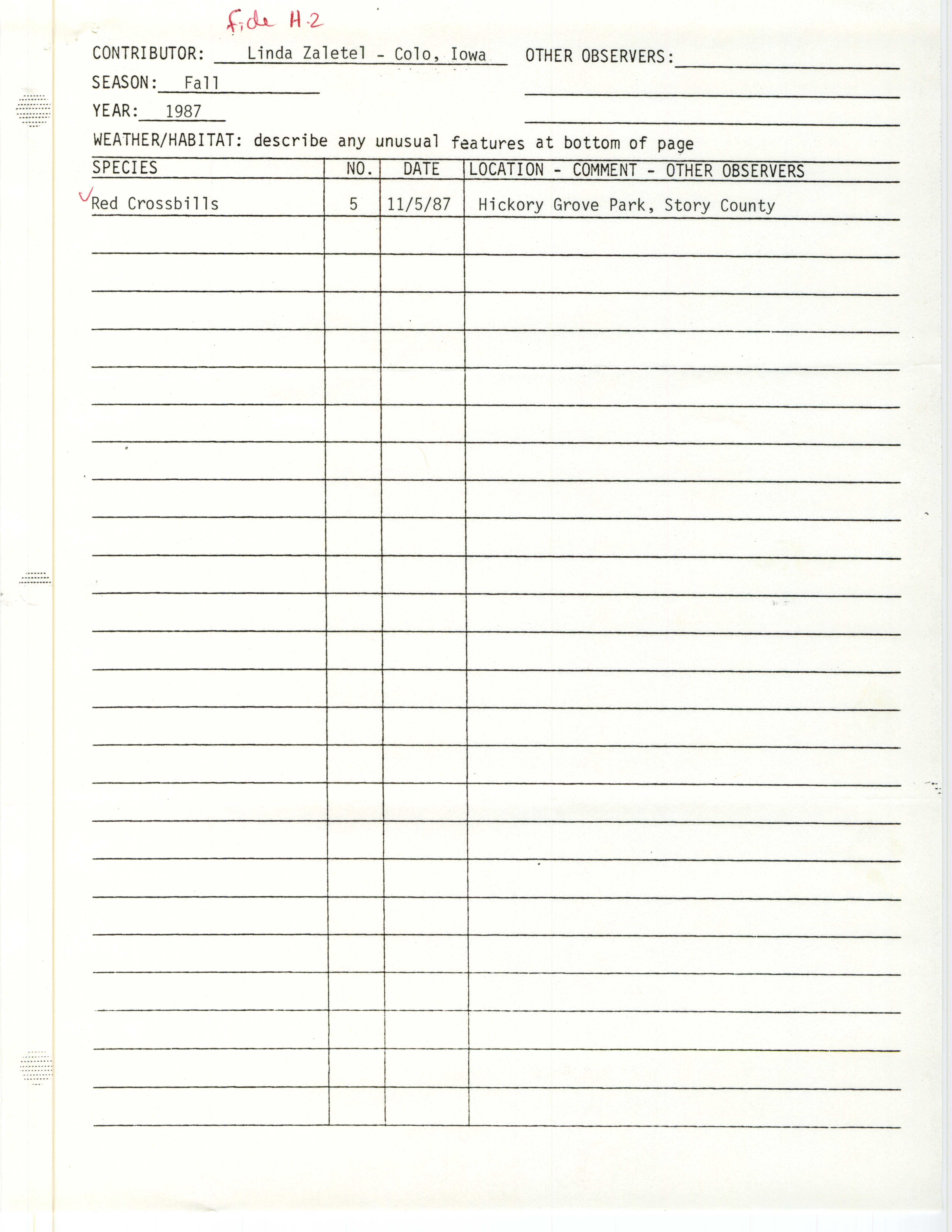 Fall field note contributed by Linda Zaletel, fall 1987