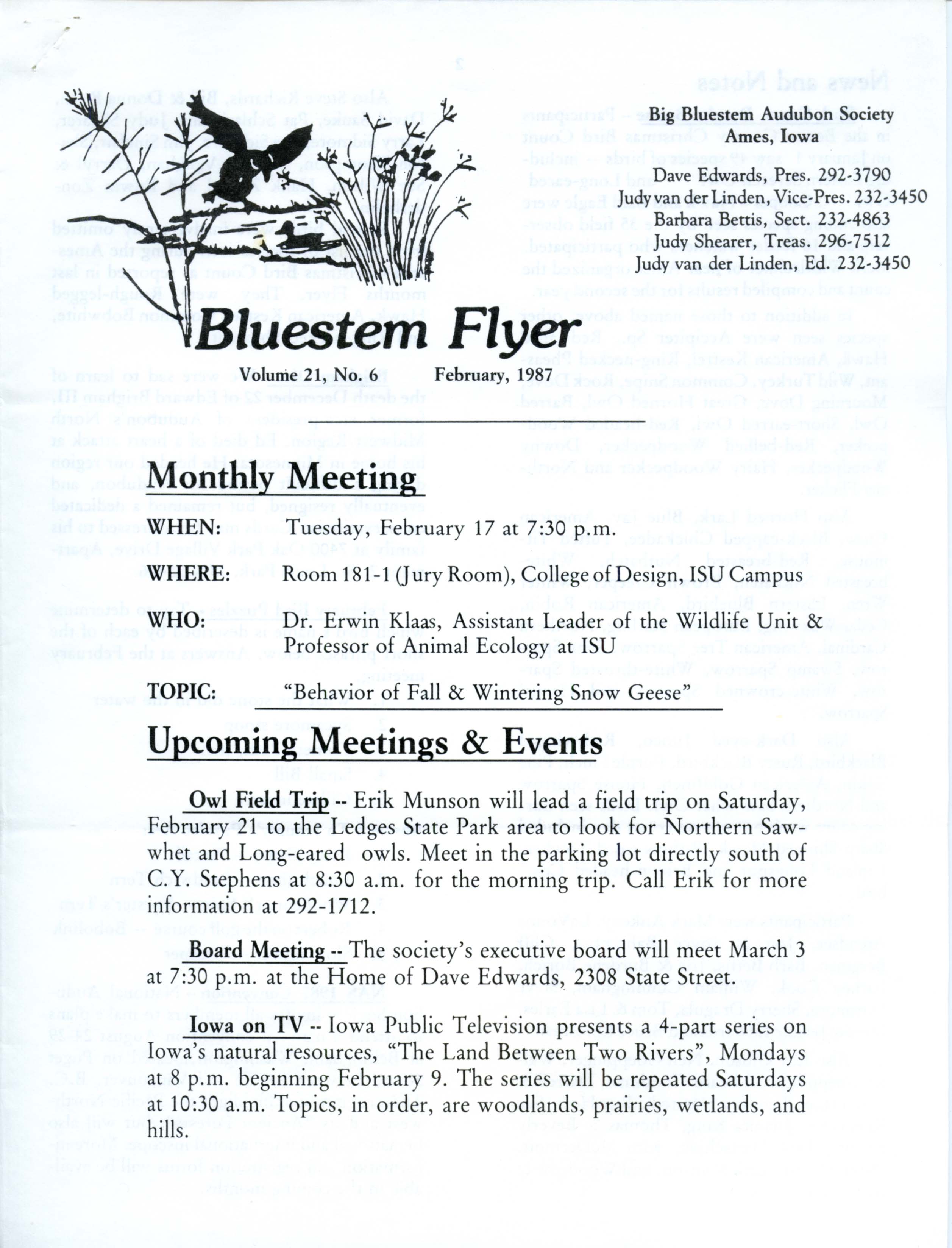 Bluestem Flyer, Volume 21, Number 6, February 1987 