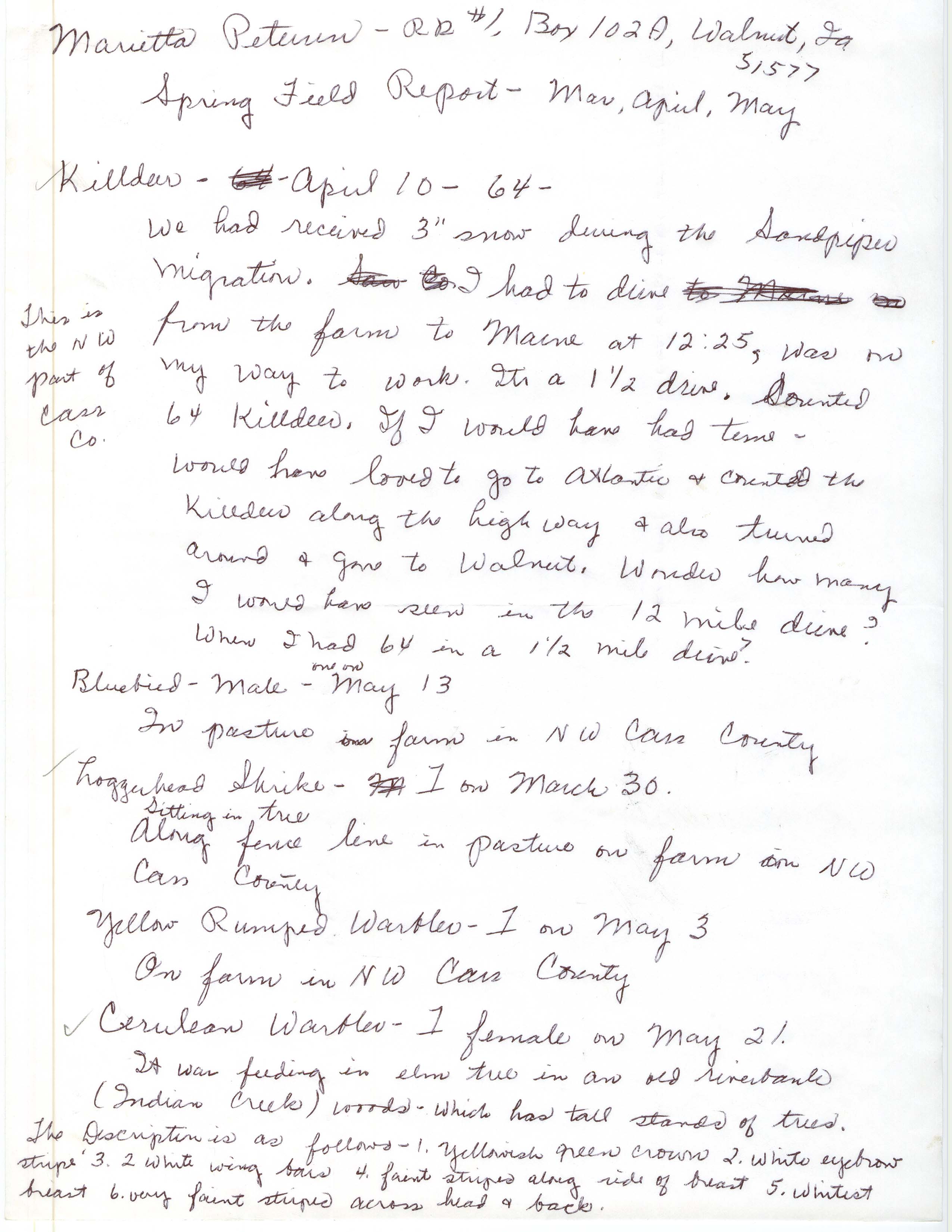 Field notes contributed by Marietta Petersen, spring 1997