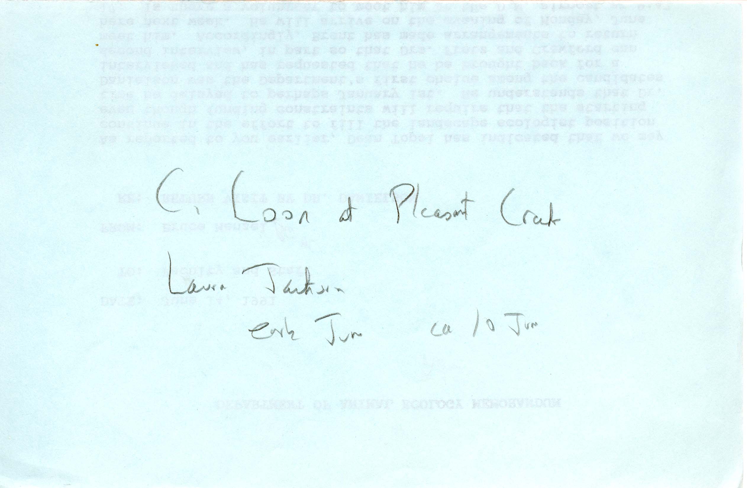 Field notes contributed by Laura Spess Jackson, June 10, 1991