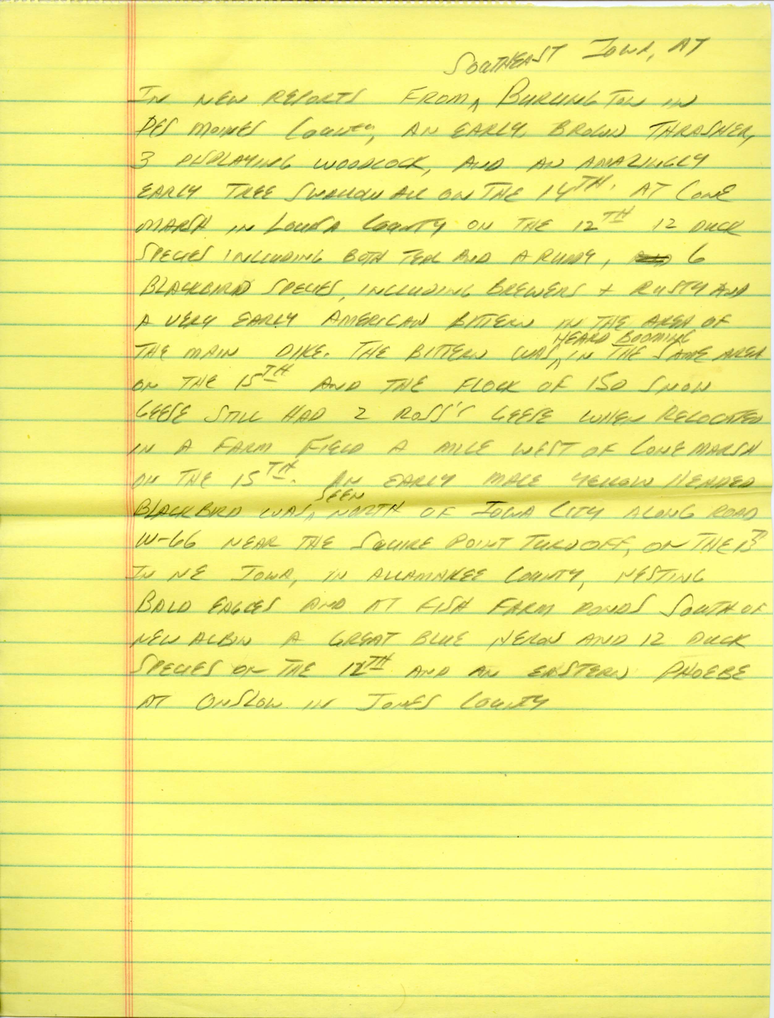 Iowa Birdline Update, March 12, 1990