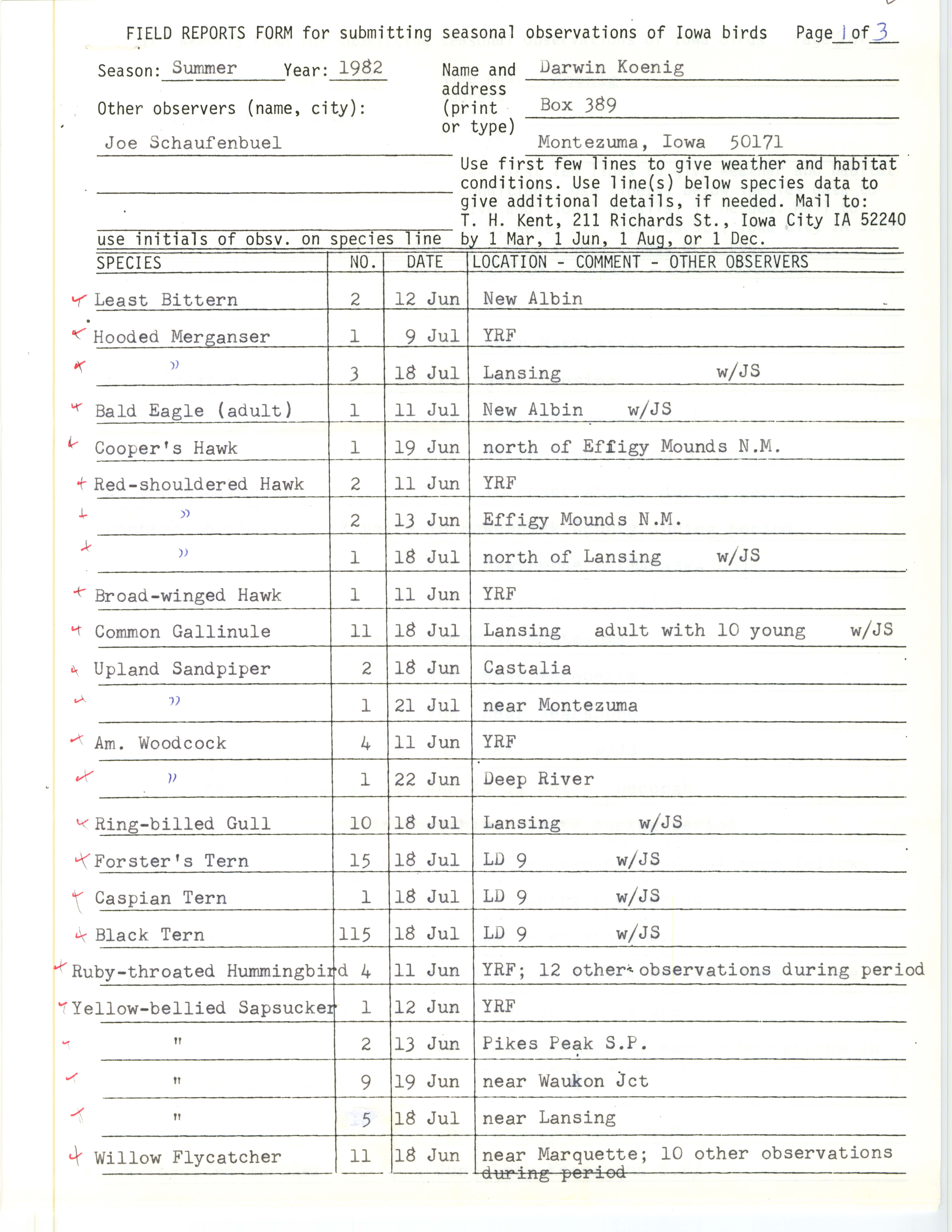 Field report contributed by Darwin Koenig, summer 1982