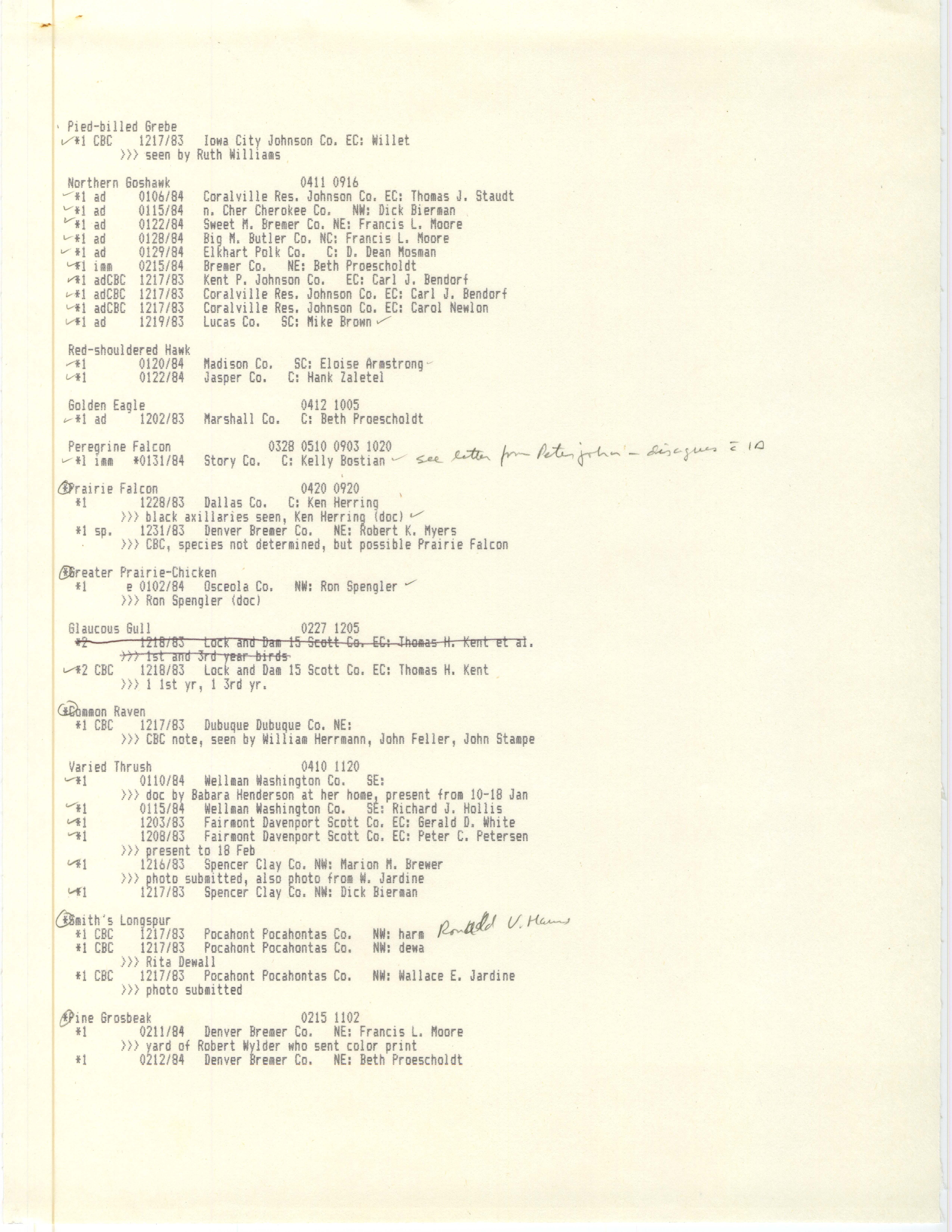 Field reports data, winter 1983-1984, DOC and RC records, early draft