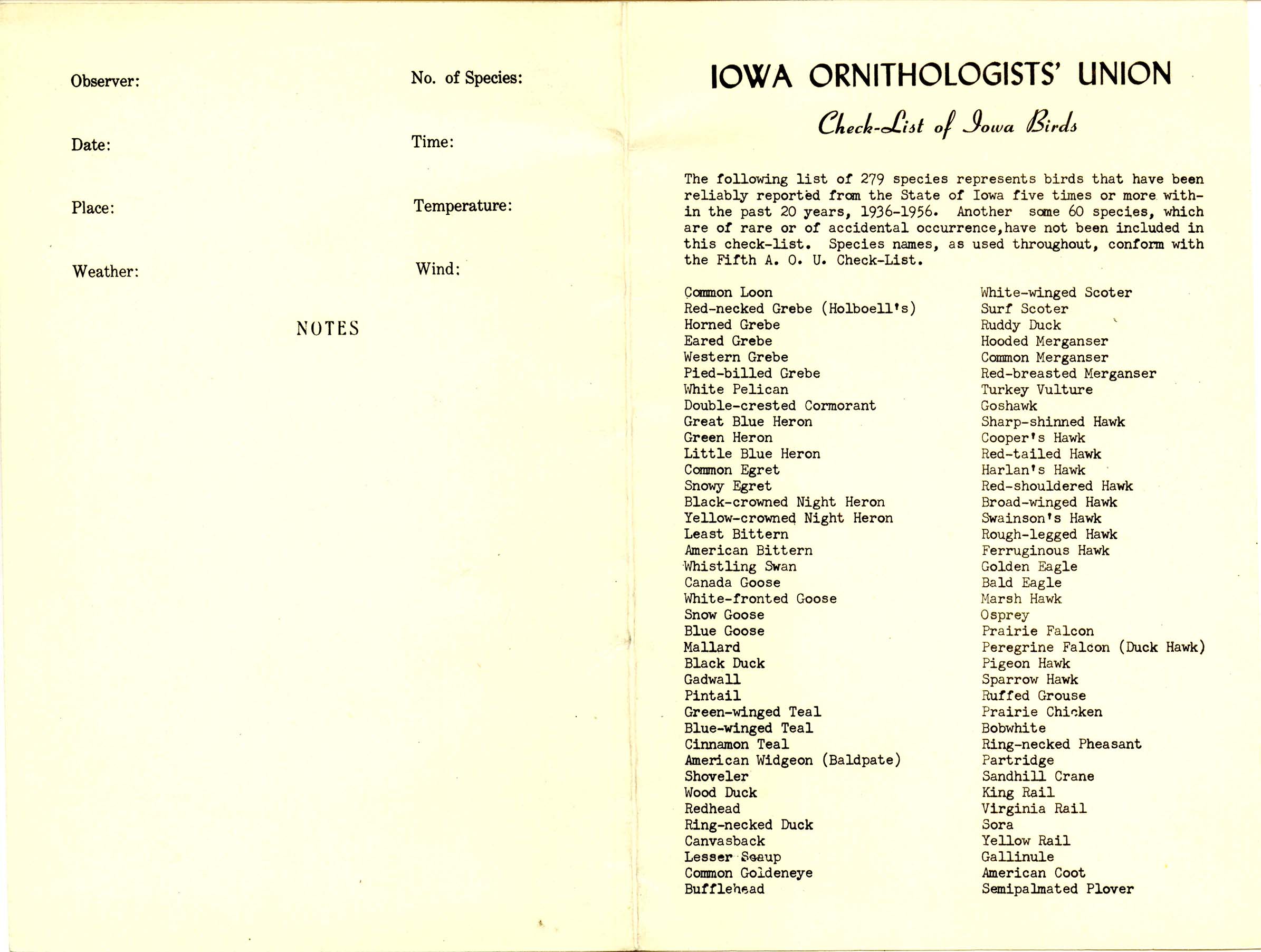 Iowa Ornithologists' Union check-list of Iowa birds