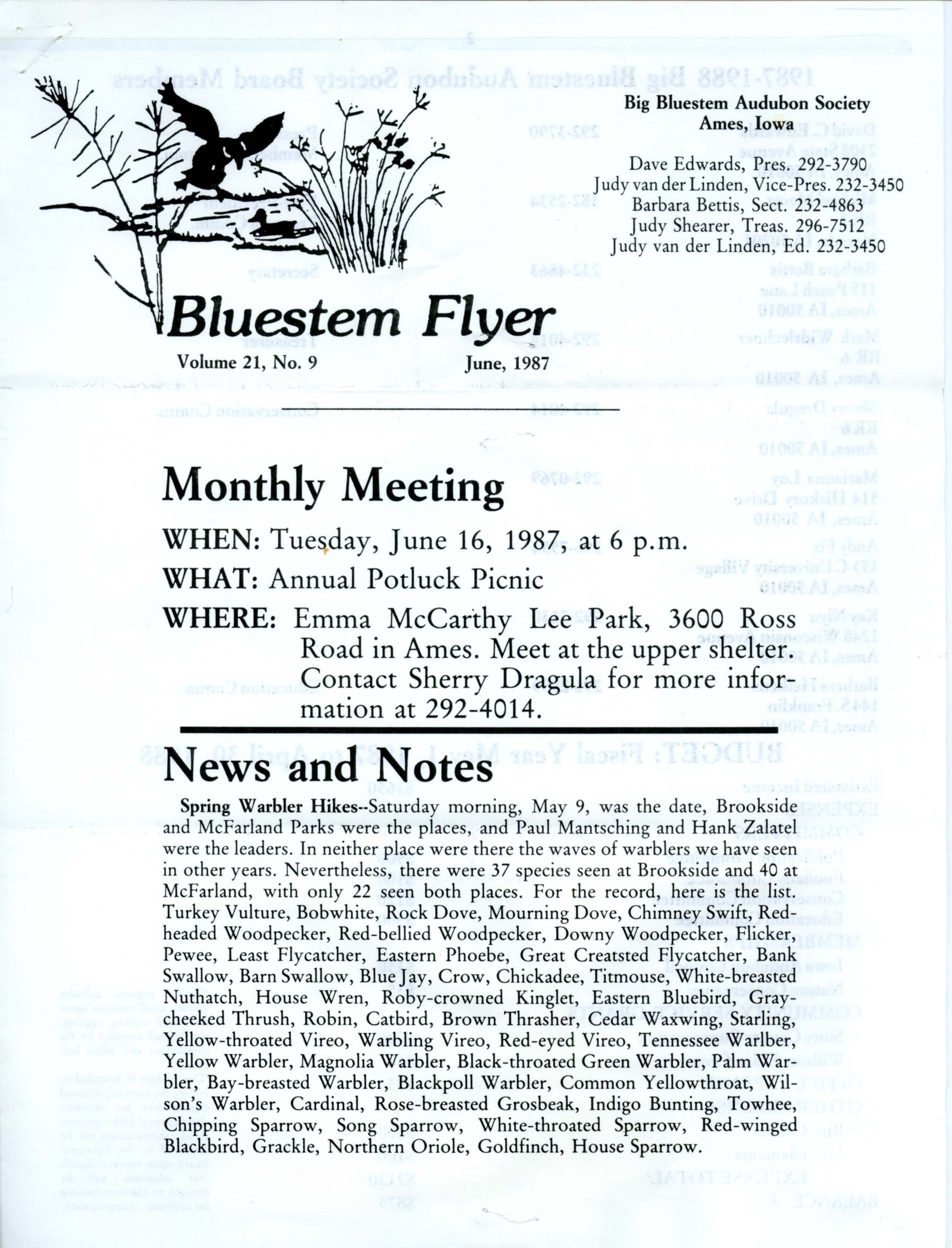 Bluestem Flyer, Volume 21, Number 9, June 1987