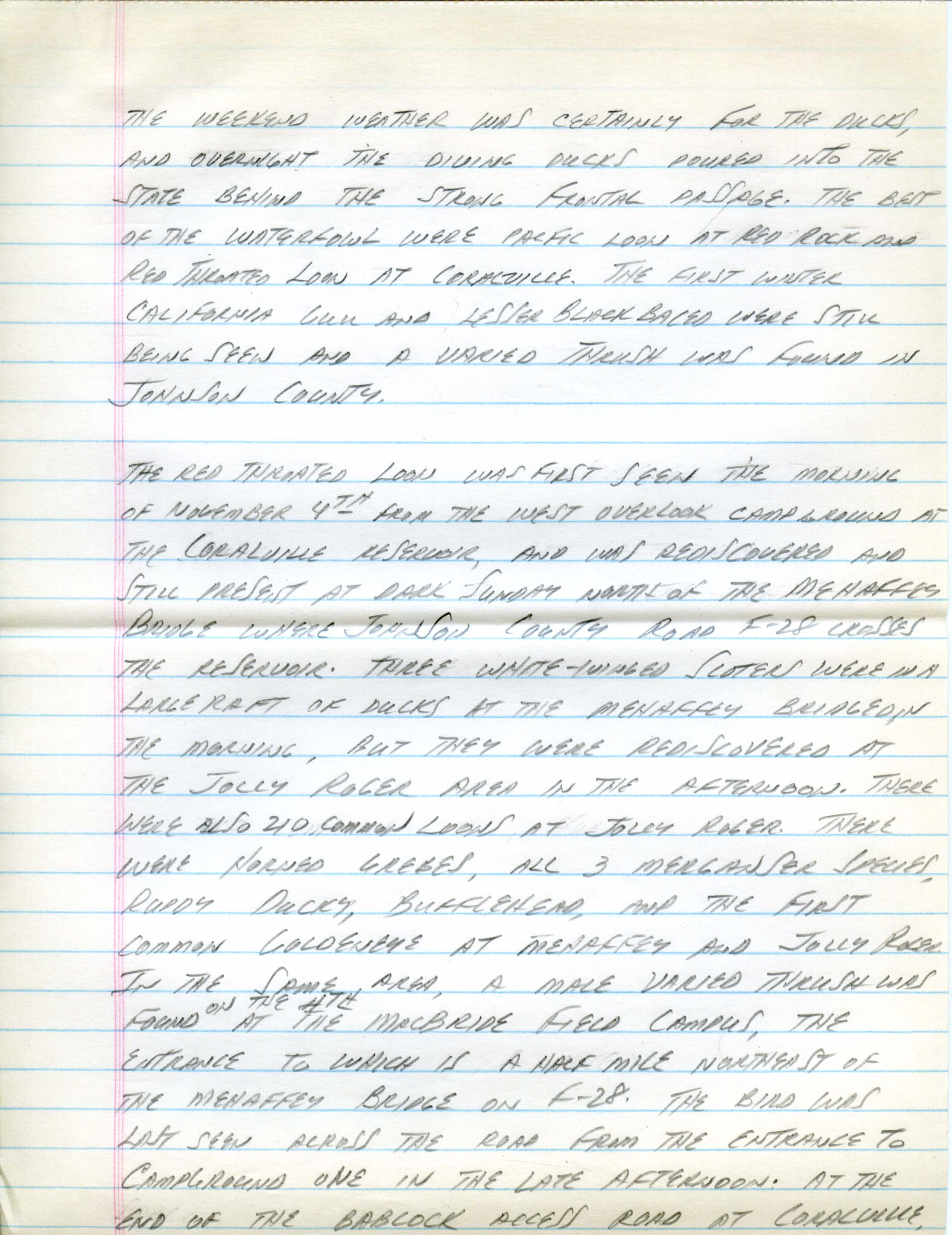 Iowa Birdline update, November 5, 1990, notes