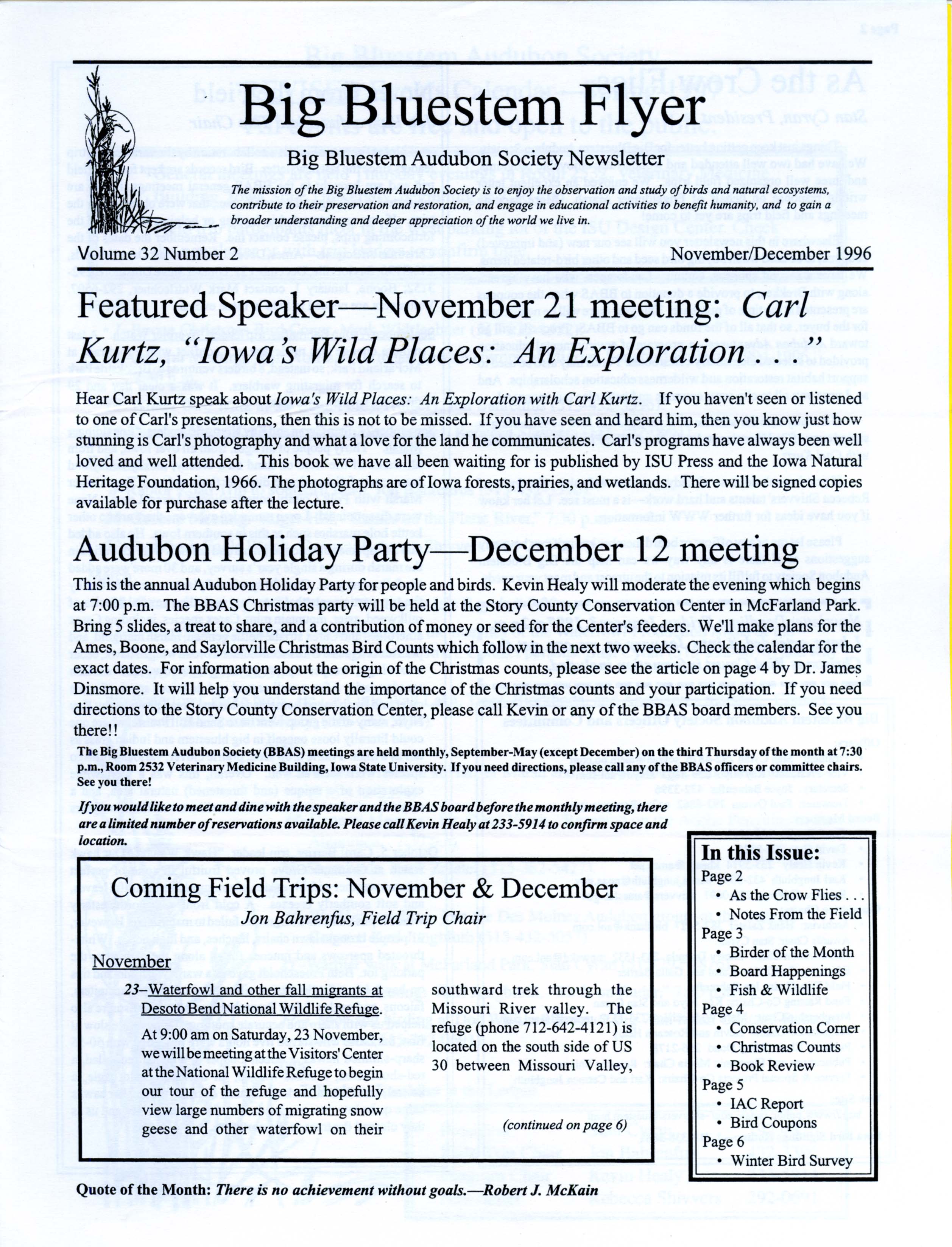 Big Bluestem Flyer, Volume 32, Number 2, November/ December 1996