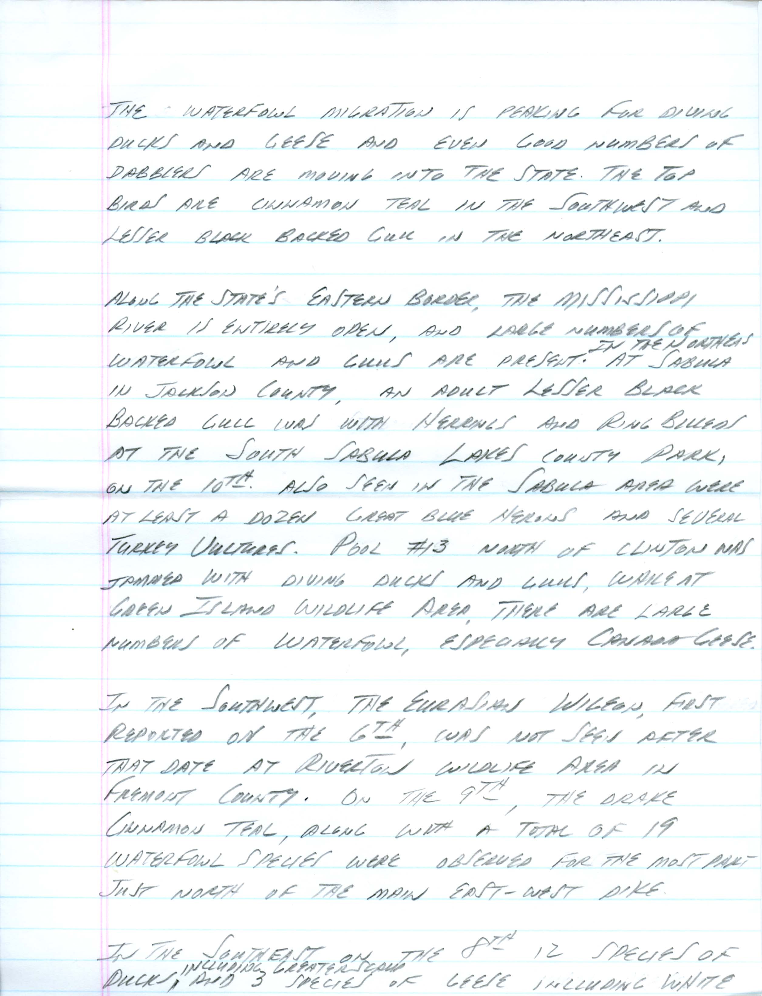 Iowa Birdline update, March 11, 1991 notes